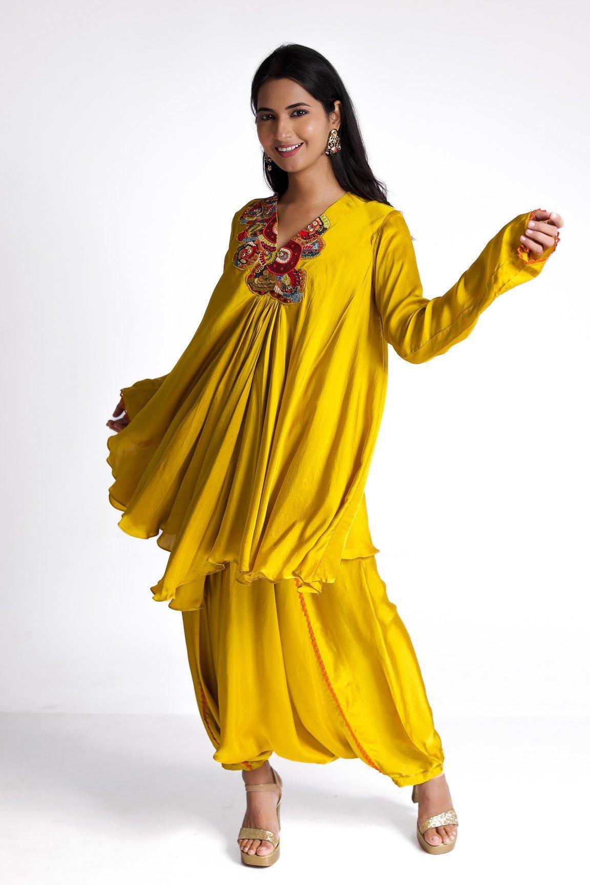 Yellow Satin silk Indowestern  Mokshaa
