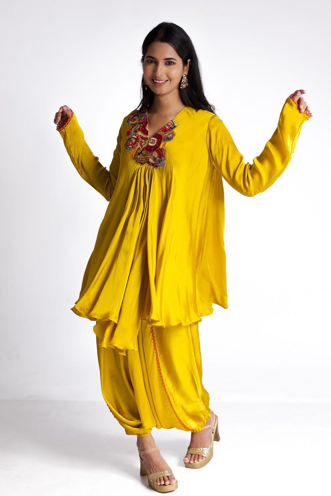 Yellow Satin silk Indowestern  Mokshaa