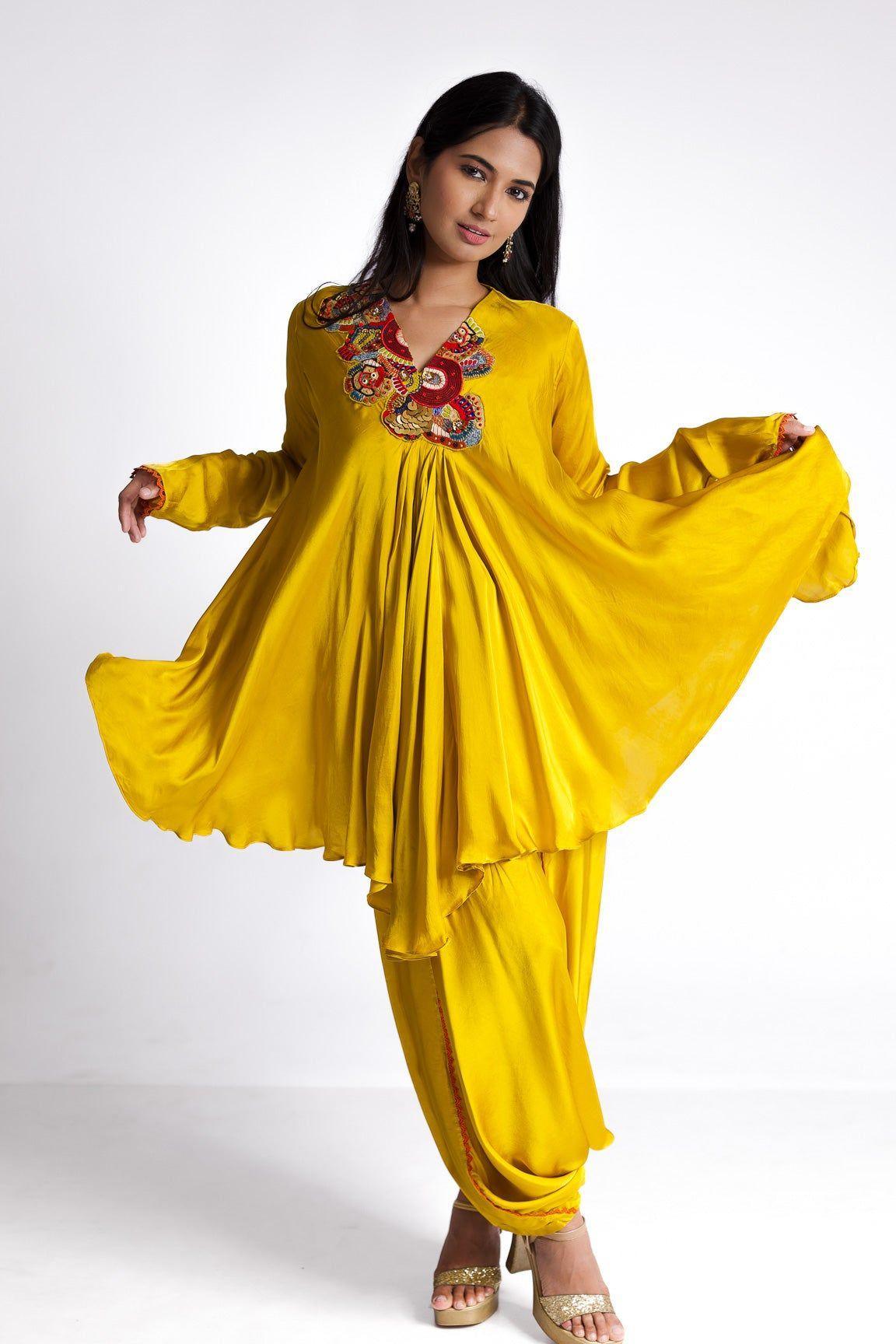Yellow Satin silk Indowestern  Mokshaa