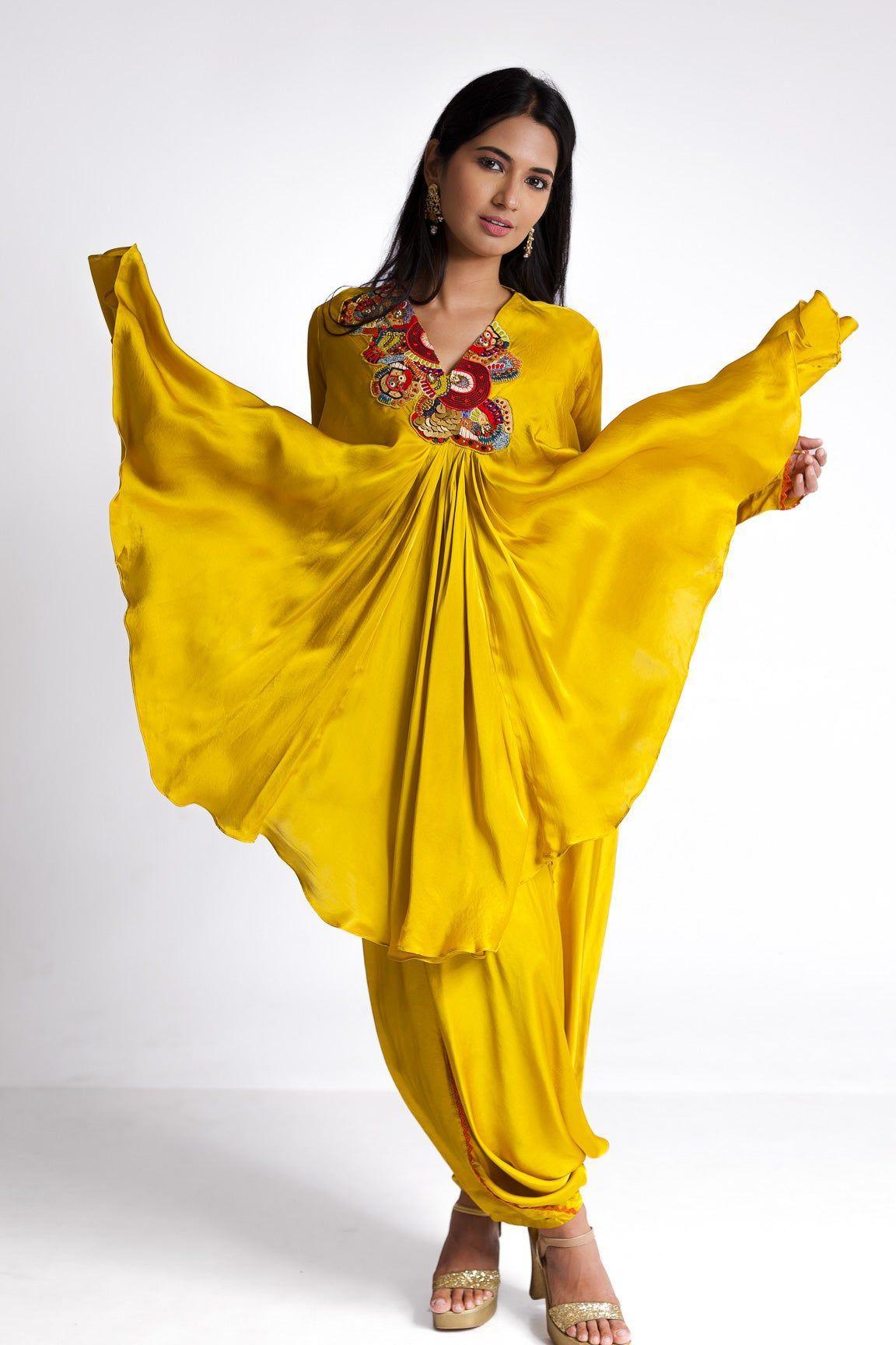 Yellow Satin silk Indowestern  Mokshaa