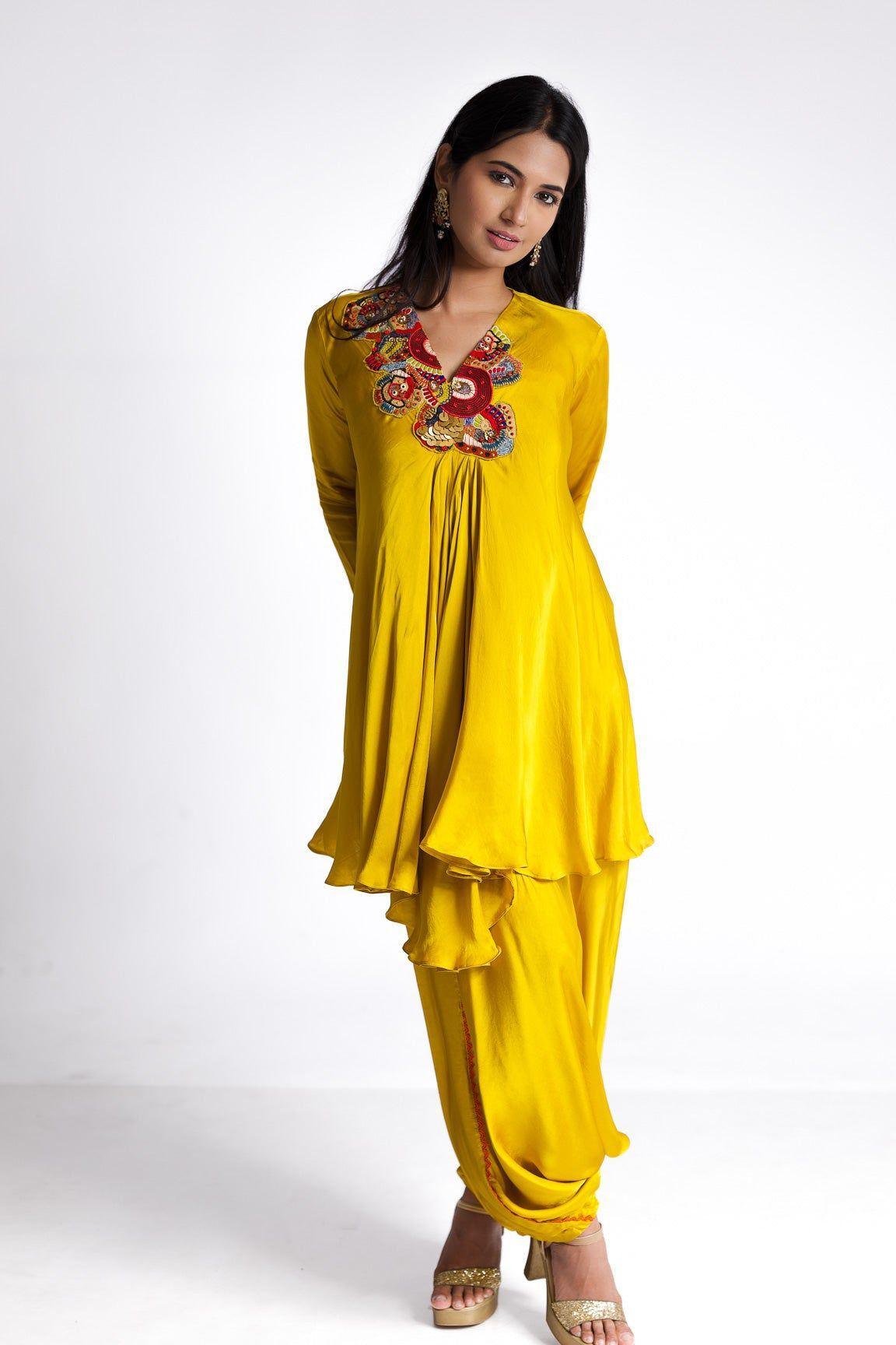 Yellow Satin silk Indowestern  Mokshaa