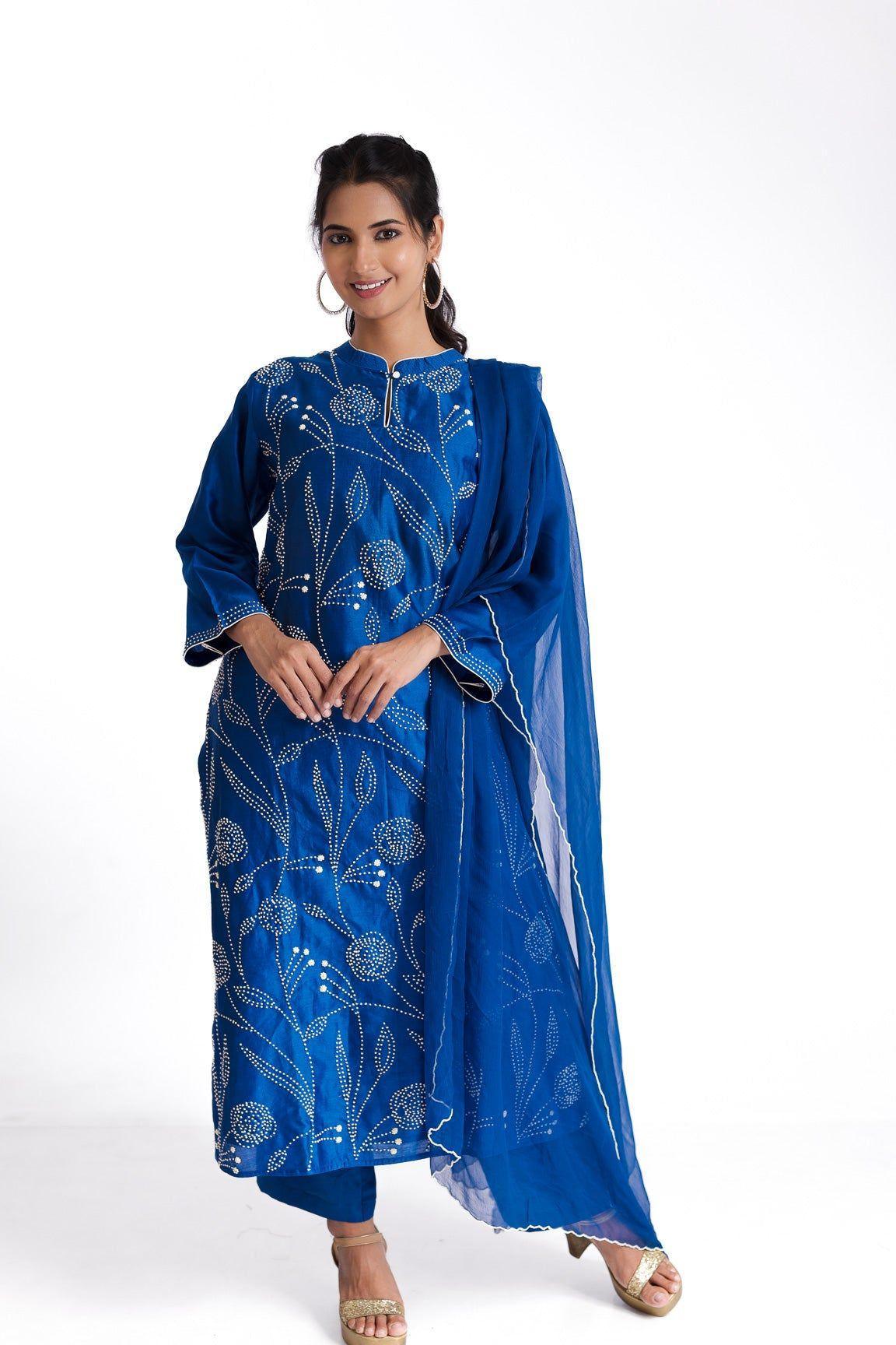 Blue silk kurta set - Mokshaa