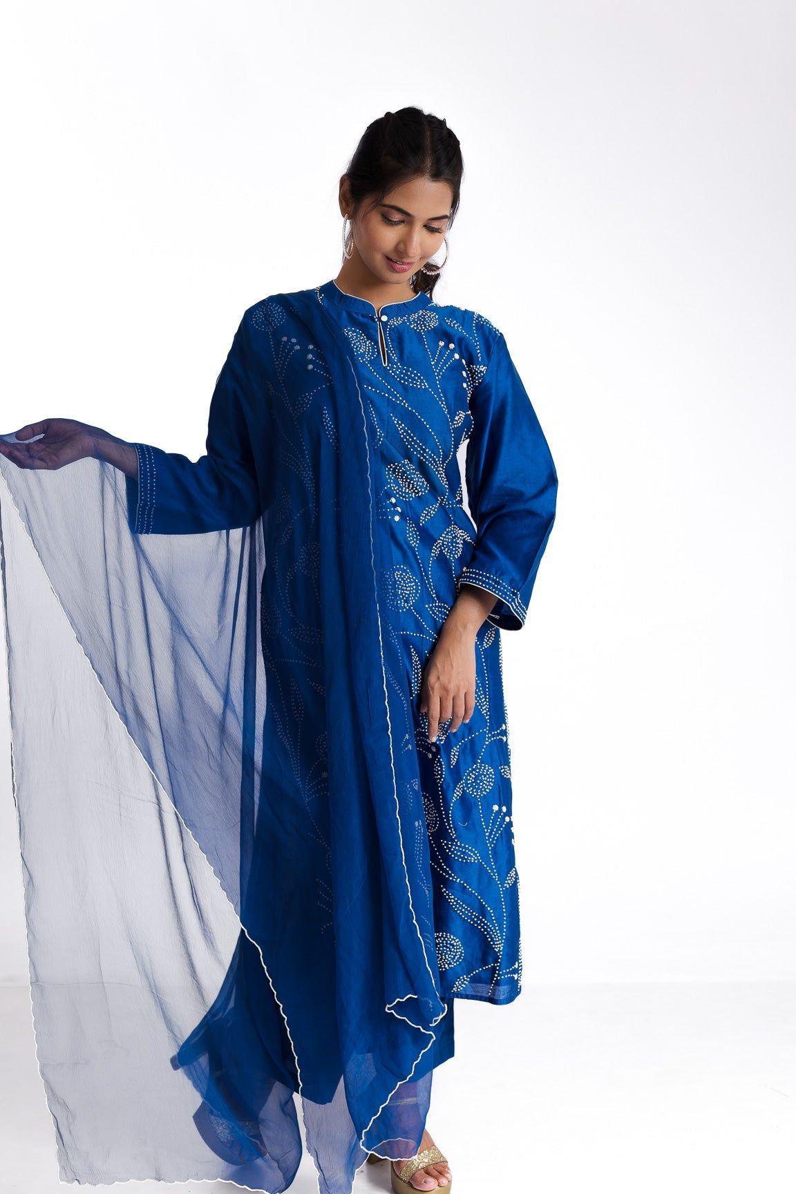 Blue silk kurta set - Mokshaa