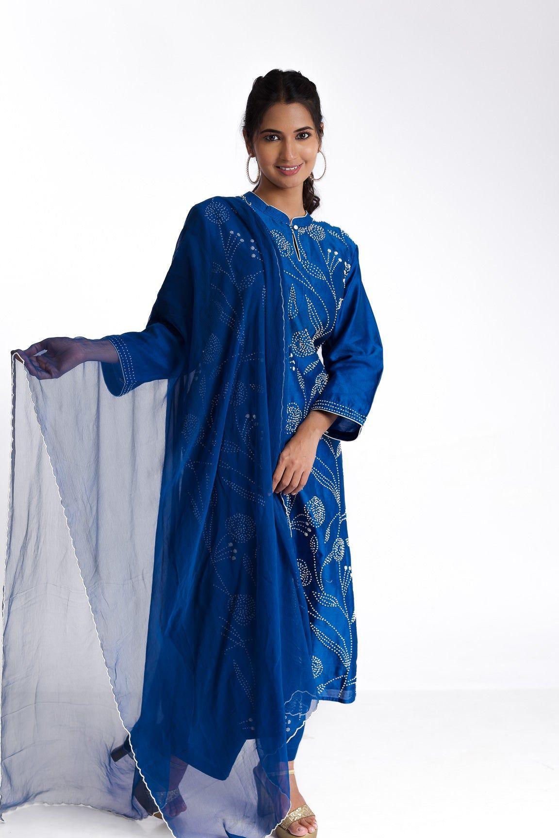 Blue silk kurta set - Mokshaa