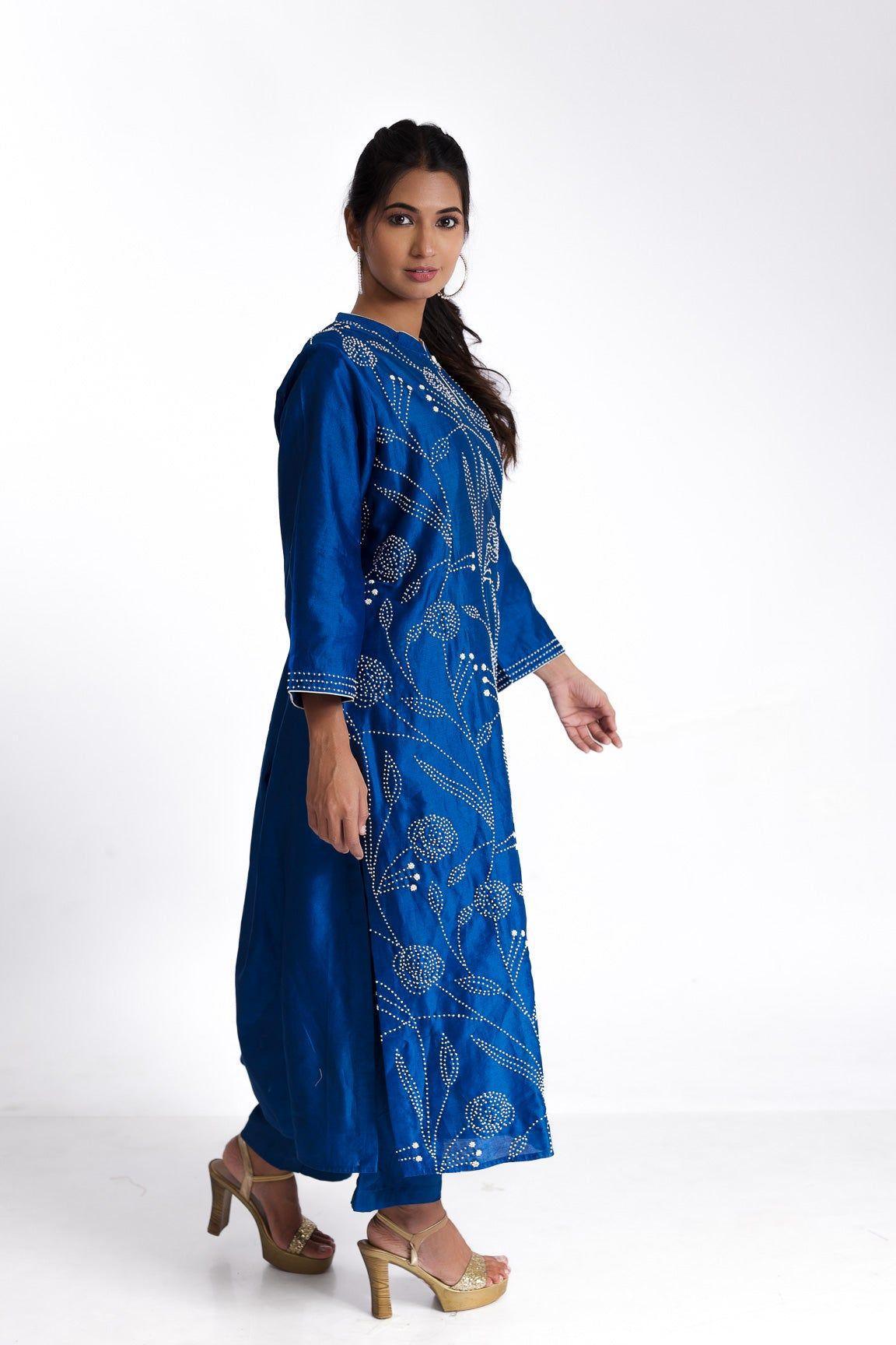 Blue silk kurta set - Mokshaa