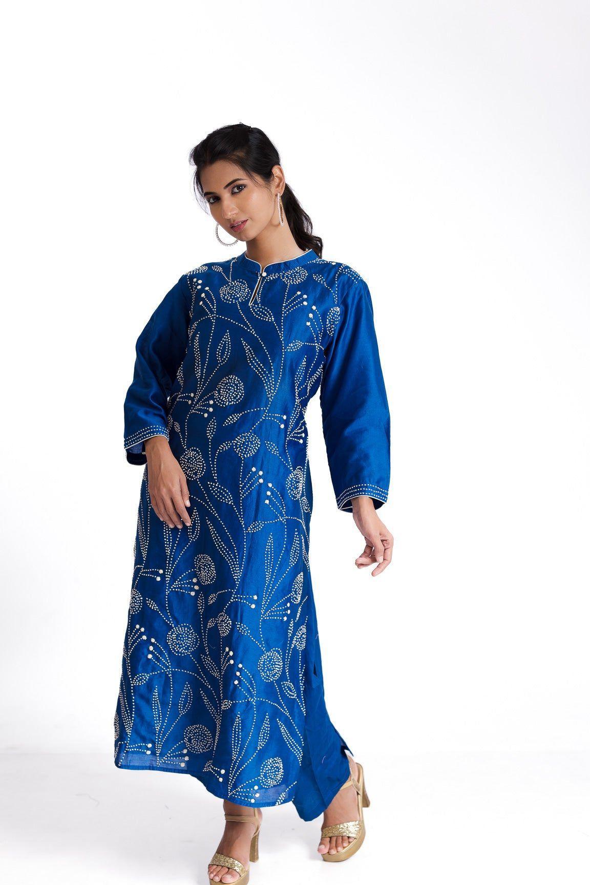 Blue silk kurta set - Mokshaa