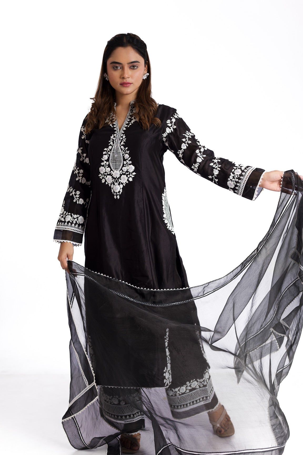 Black silk kurta set - Mokshaa