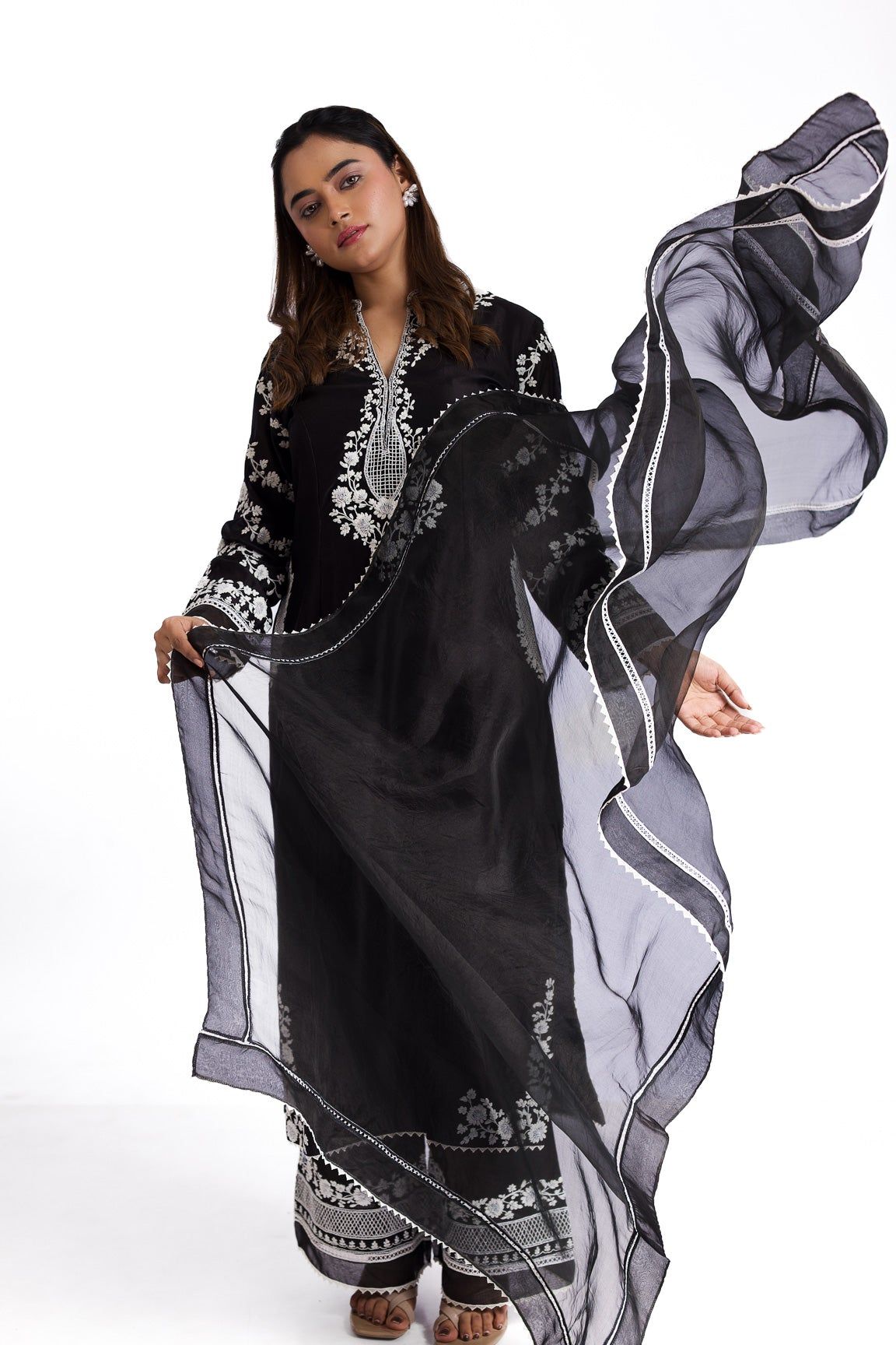 Black silk kurta set - Mokshaa