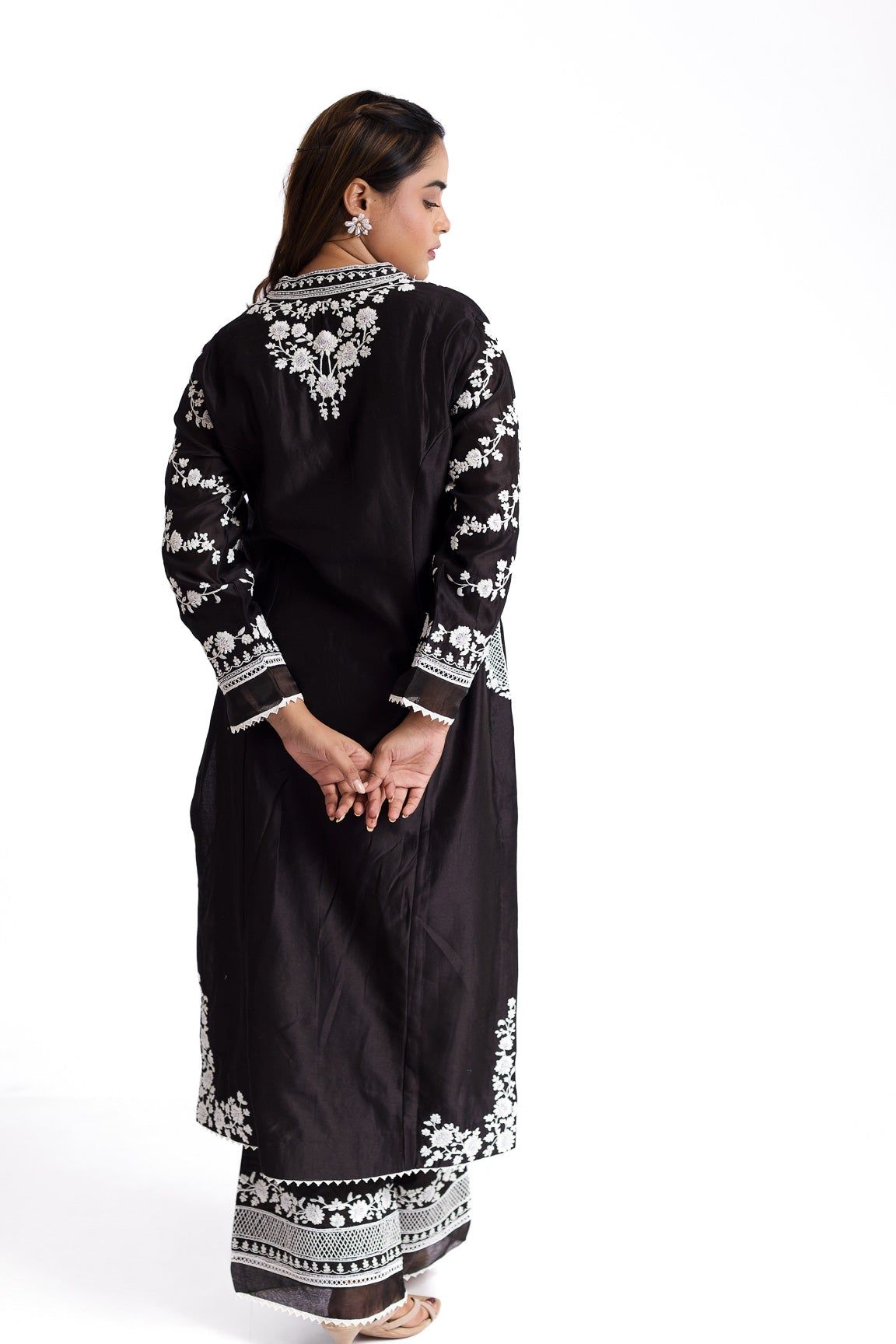 Black silk kurta set - Mokshaa
