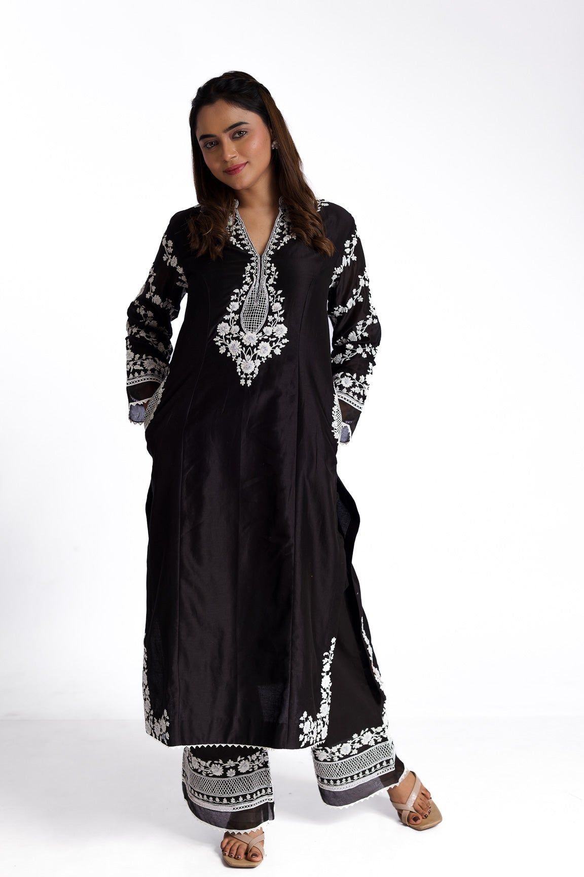 Black silk kurta set - Mokshaa