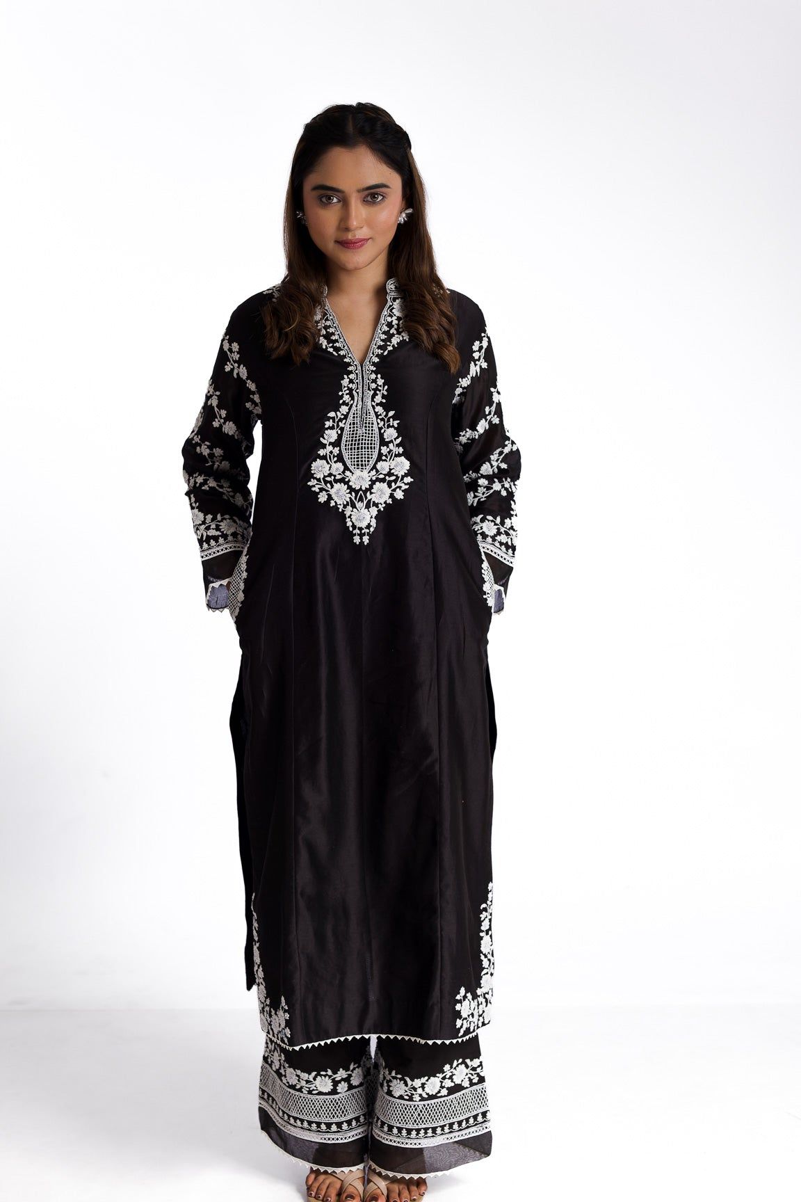 Black silk kurta set - Mokshaa