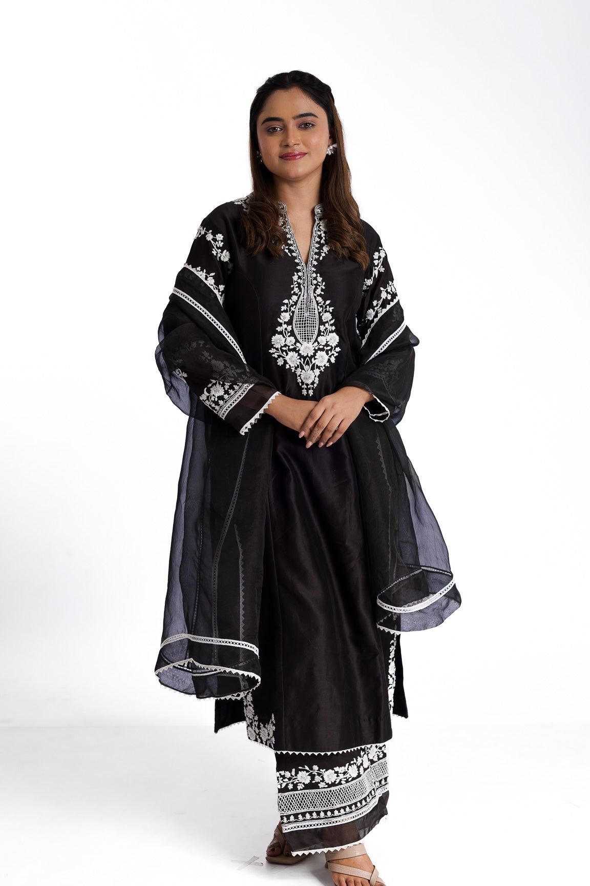 Black silk kurta set - Mokshaa