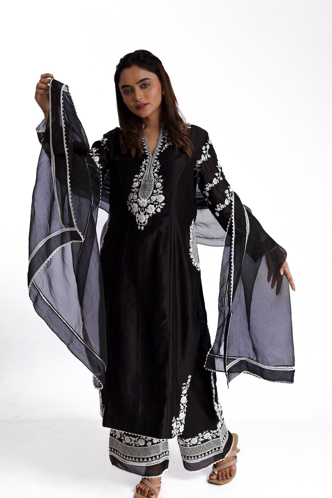 Black silk kurta set - Mokshaa
