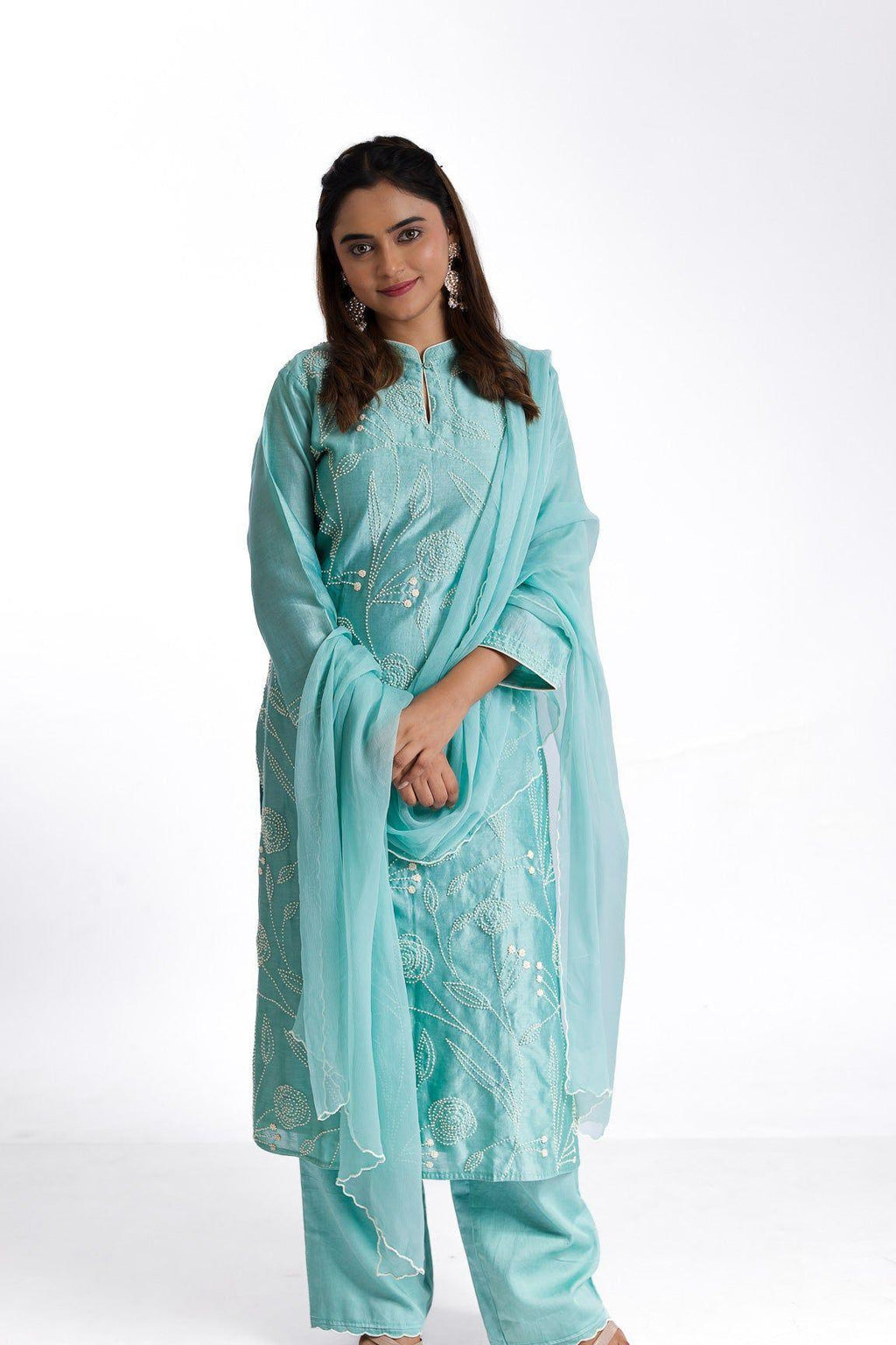 Mint Meadow Kurta (Handpainted Green Cotton Silk Kurta)