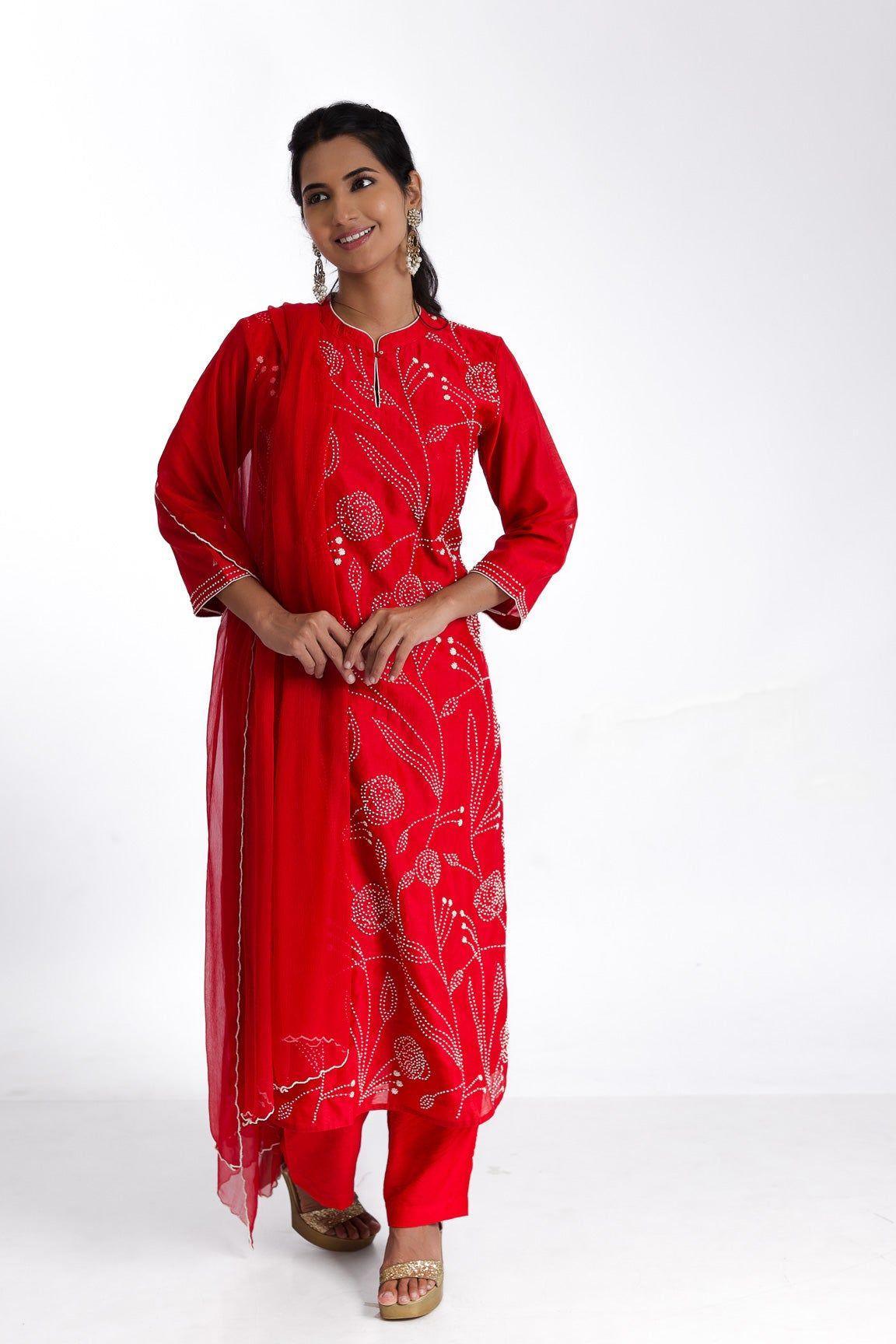 Red silk kurta set - Mokshaa
