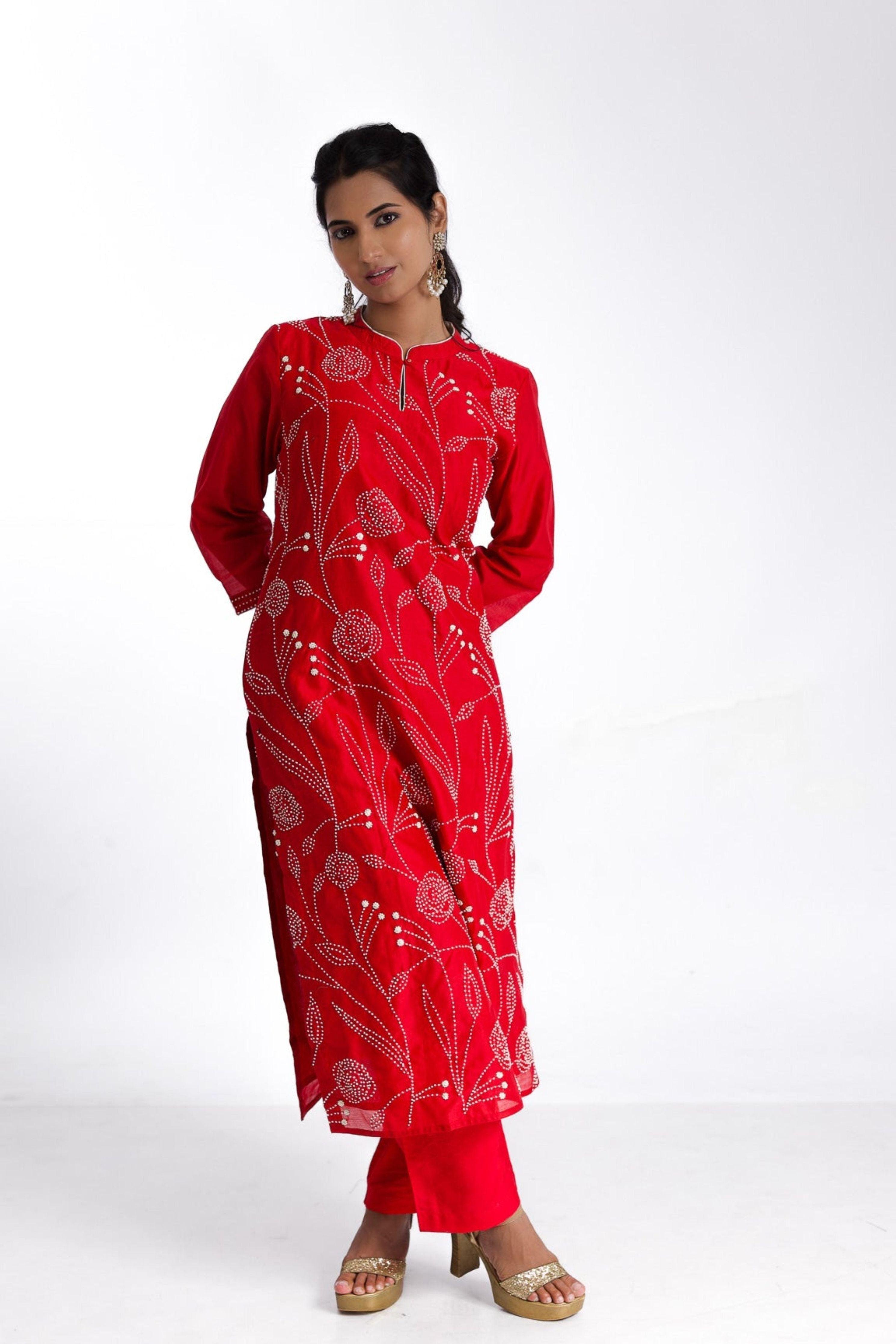 Red silk kurta set - Mokshaa