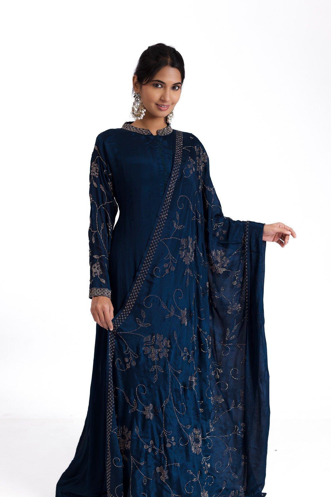 Midnight Blue Anarkali with Stone and Kutdana Embroidery 鈥�A Regal Ensemble - Mokshaa