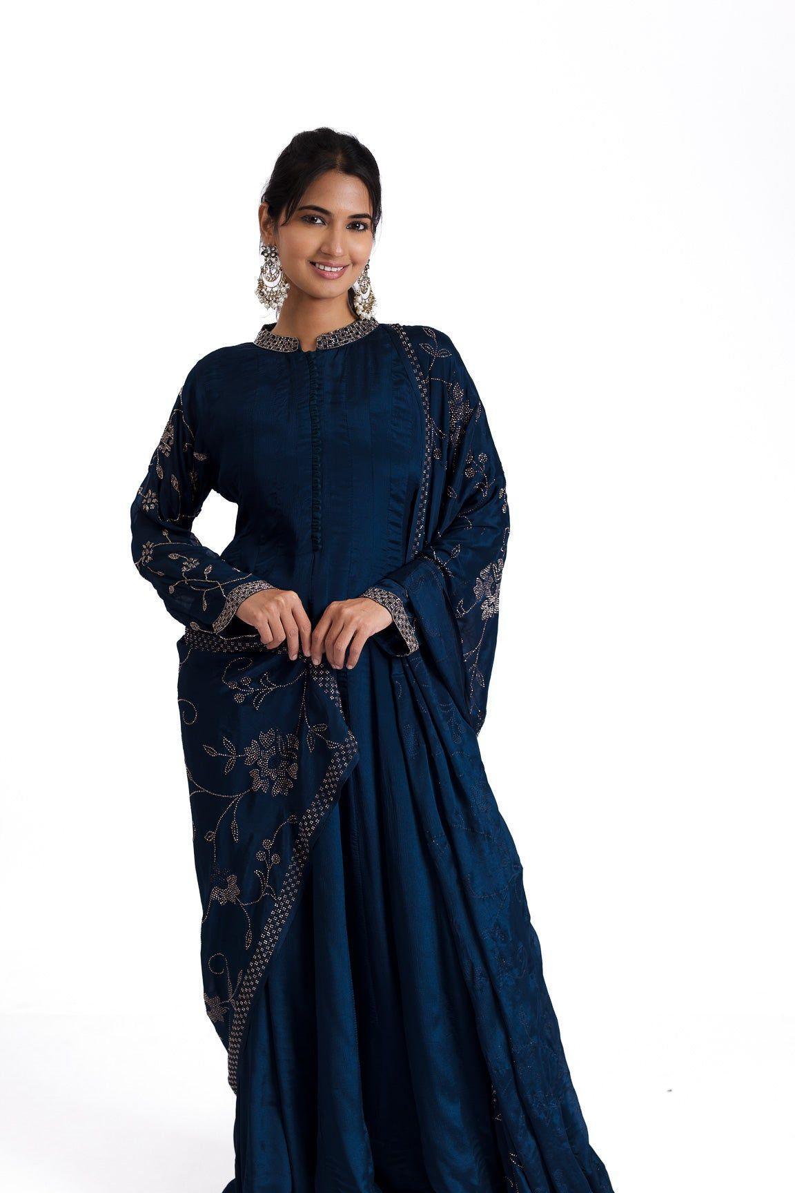 Midnight Blue Anarkali with Stone and Kutdana Embroidery 鈥�A Regal Ensemble - Mokshaa