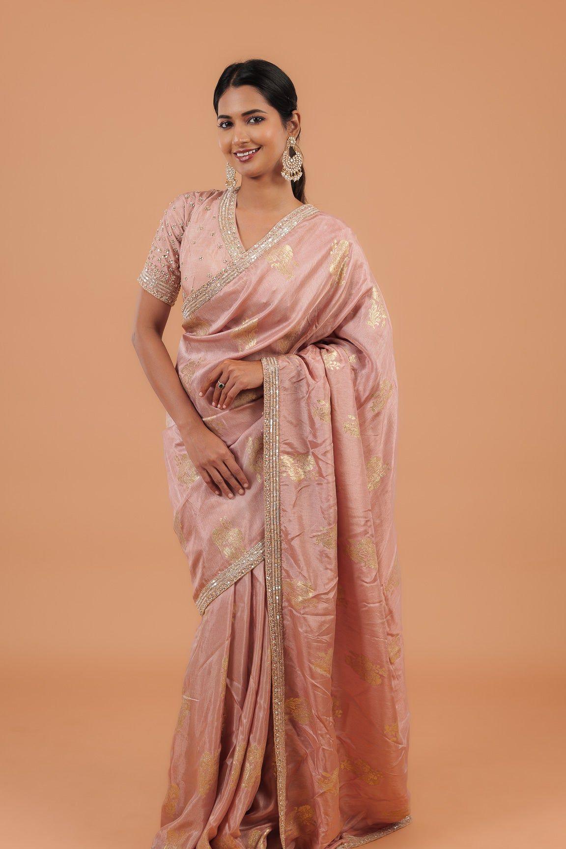 Peach Handloom Georgette Saree - Mokshaa