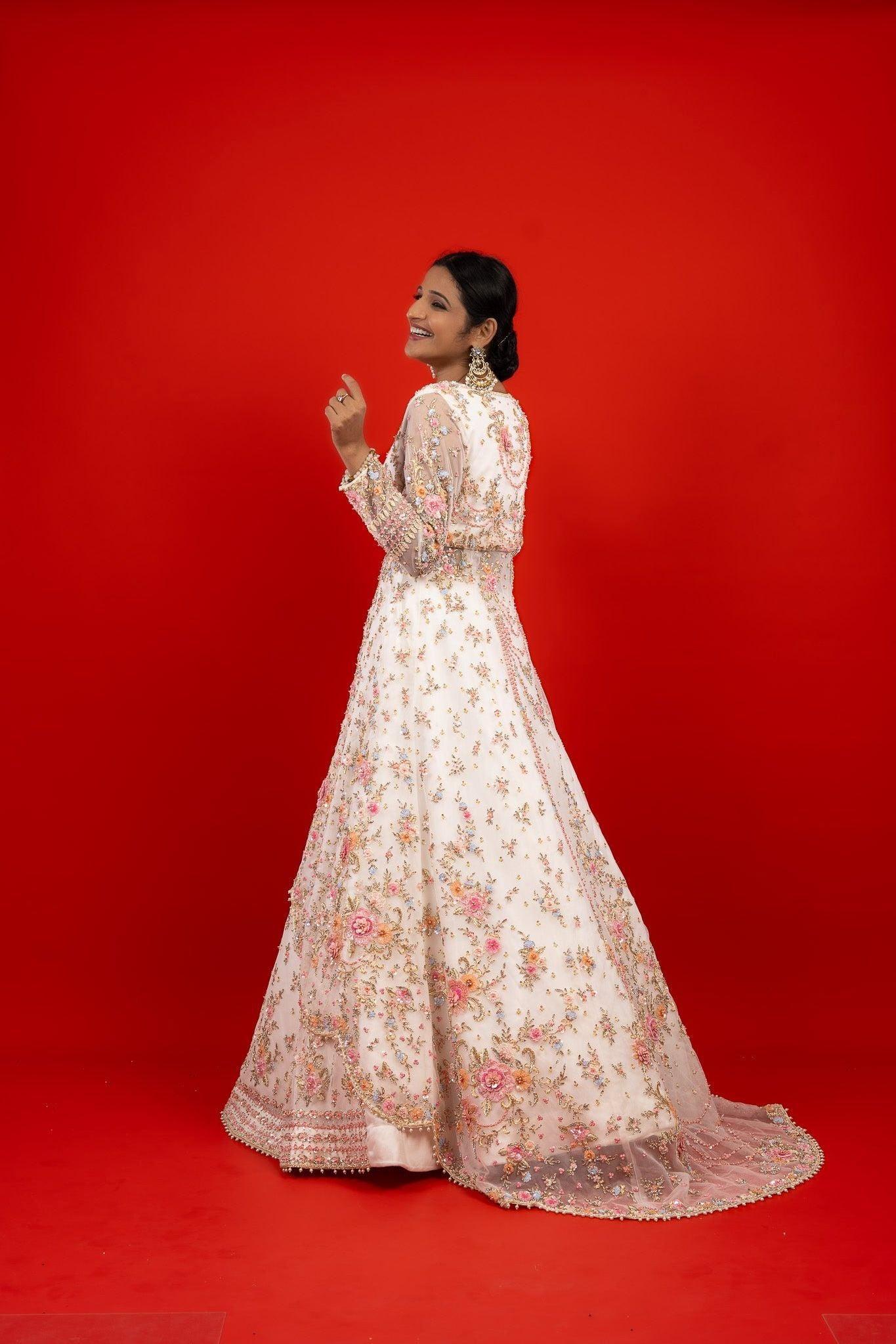 Rose Net Jacket Lehenga with Stone, Pearl & Zardozi Embroidery  Mokshaa