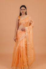 Light Orange Organza Saree - Mokshaa