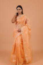 Light Orange Organza Saree - Mokshaa