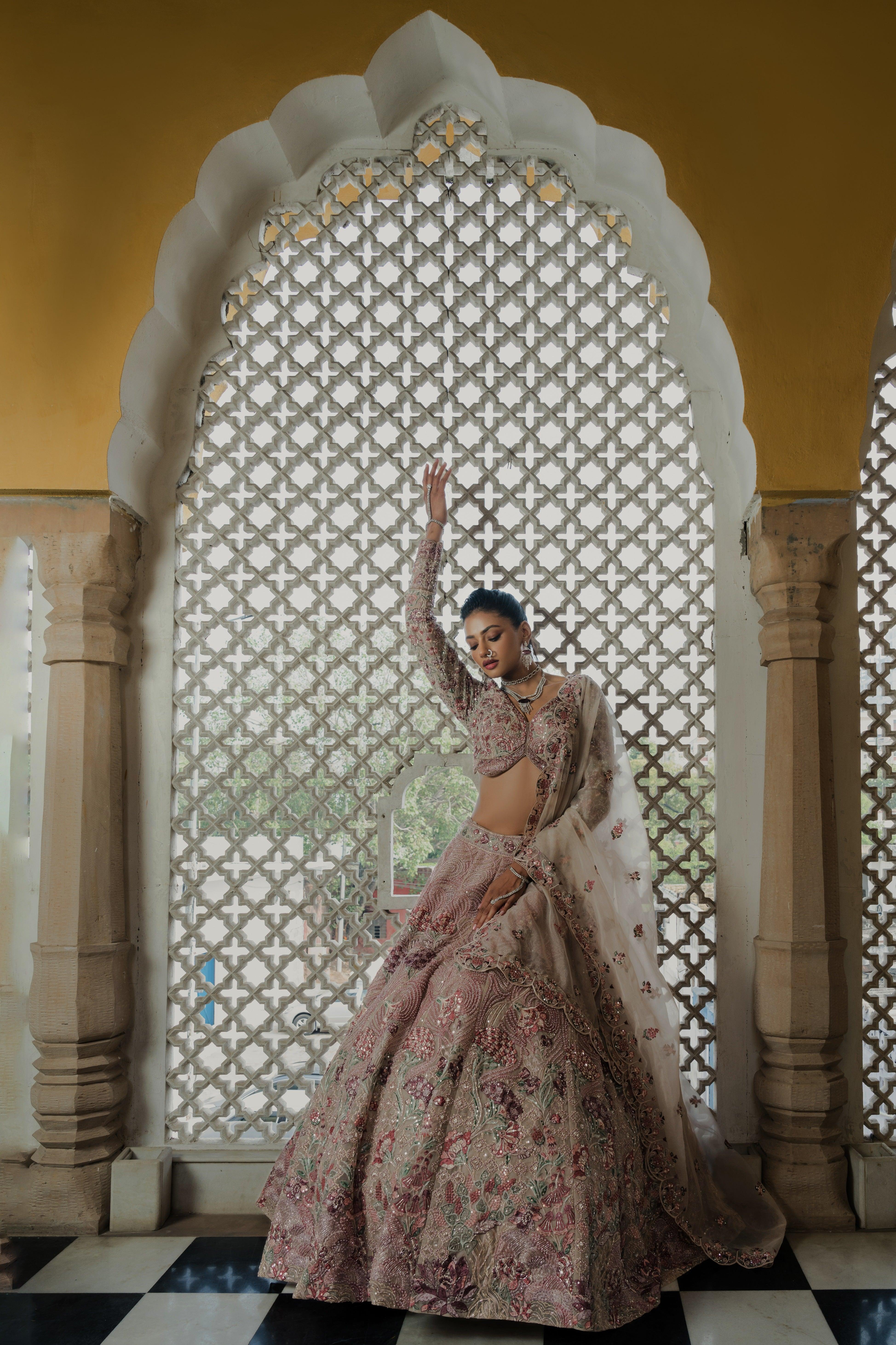 Ivory Beige Embellished Lehenga Set  Mokshaa
