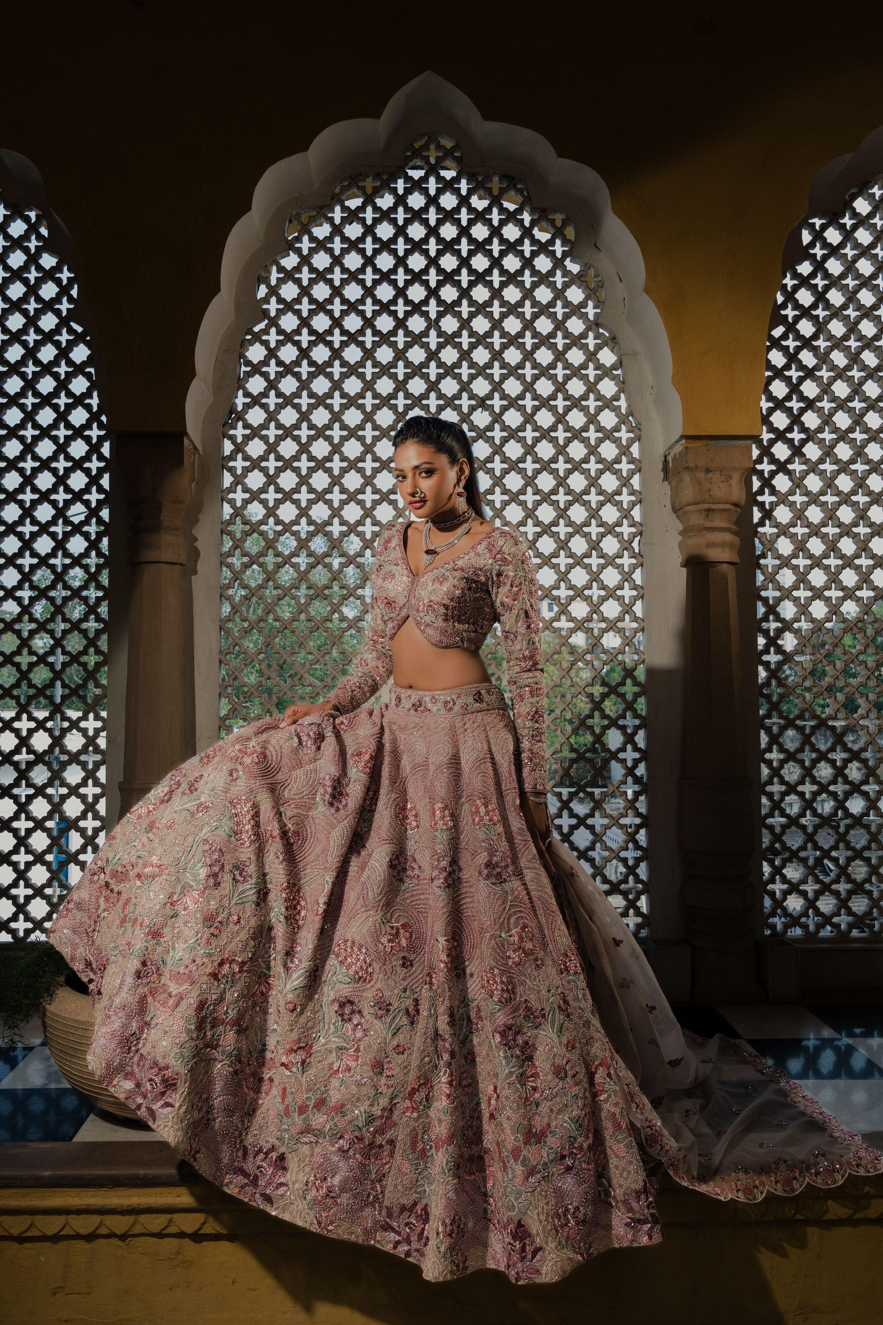 Ivory Beige Embellished Lehenga Set  Mokshaa