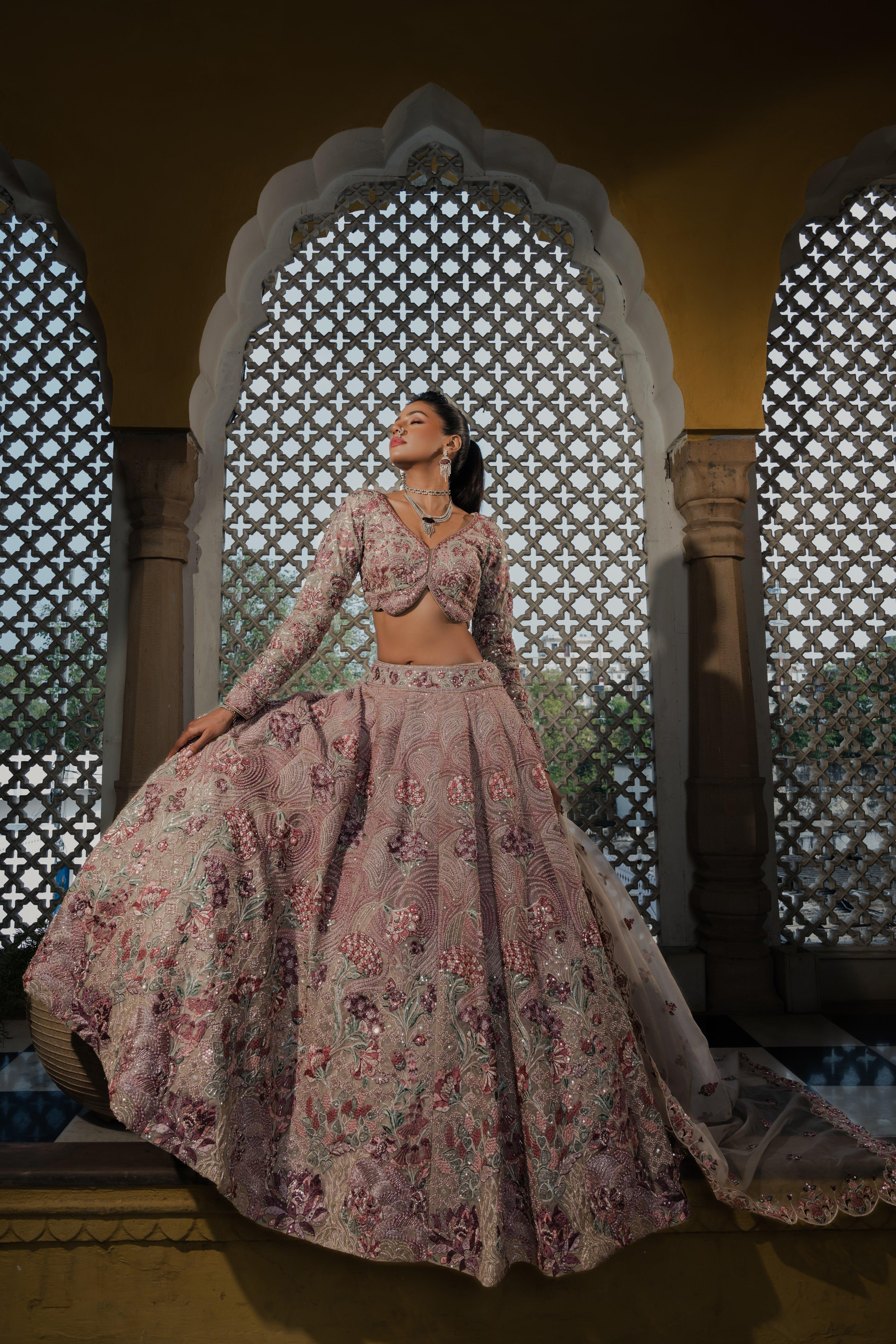 Ivory Beige Embellished Lehenga Set  Mokshaa