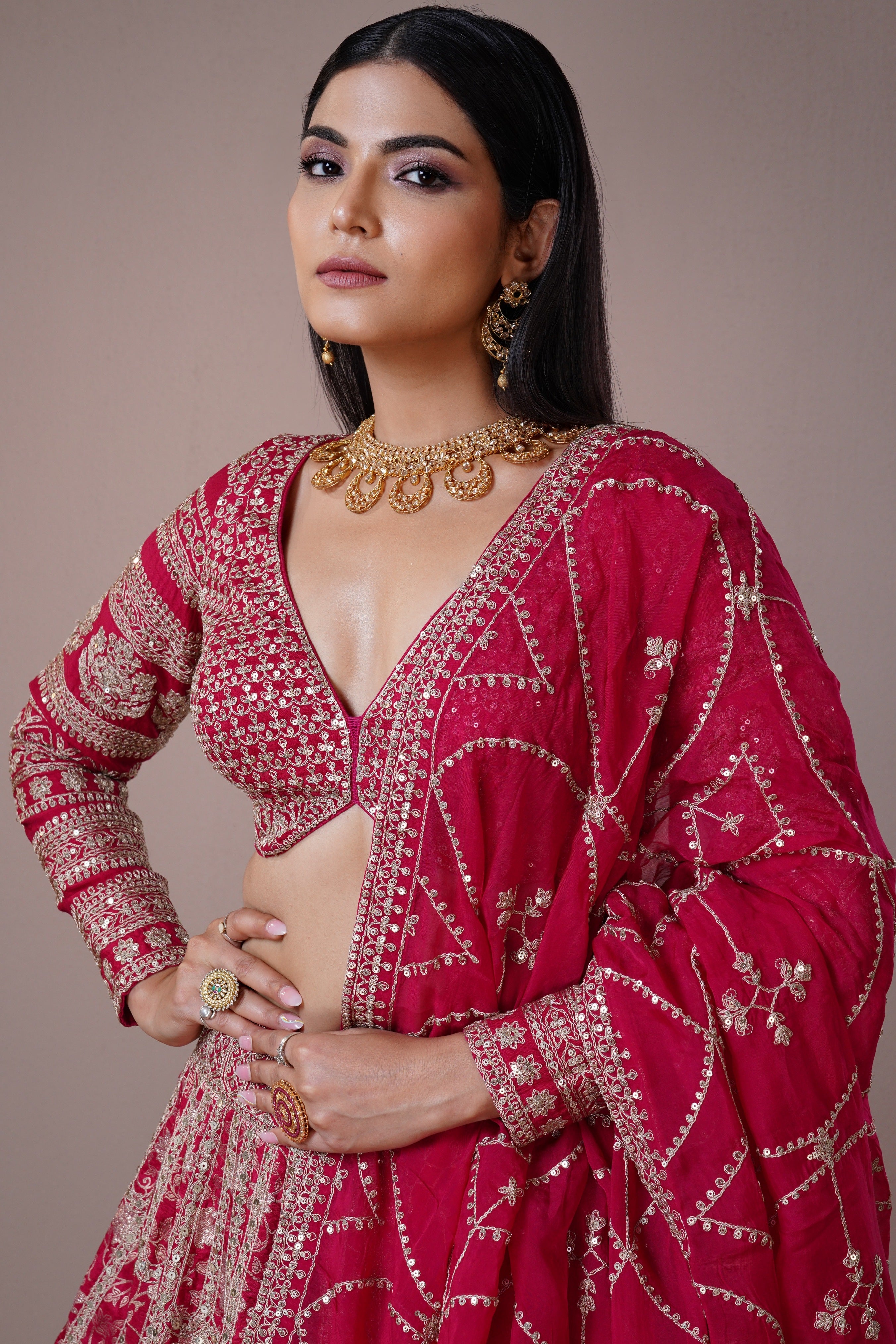 Pink Silk Lehenga with Zari and Sequin Embroidery Mokshaa