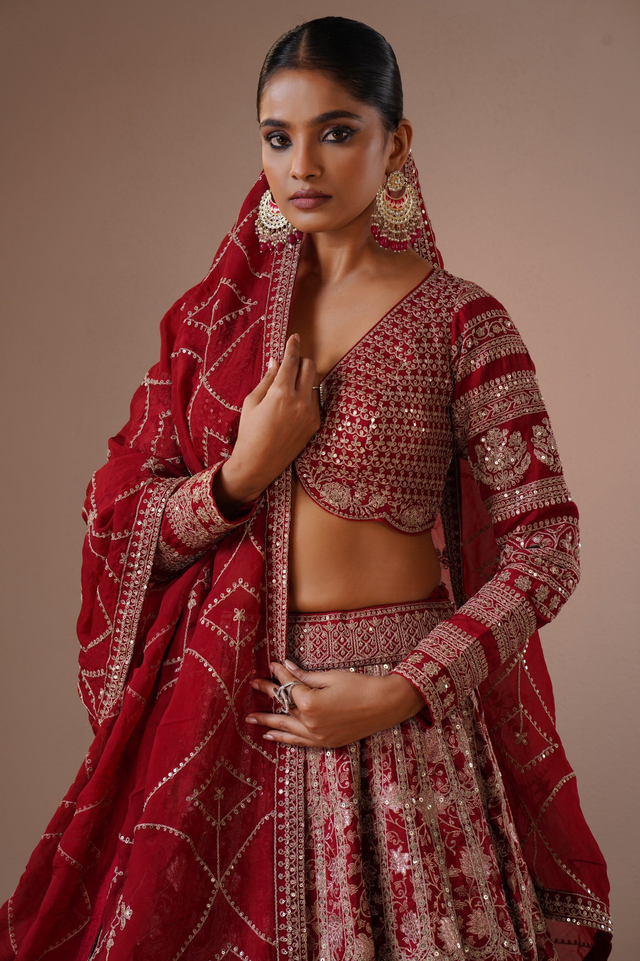 Red Silk Lehenga with Zari and Sequin Embroidery Mokshaa