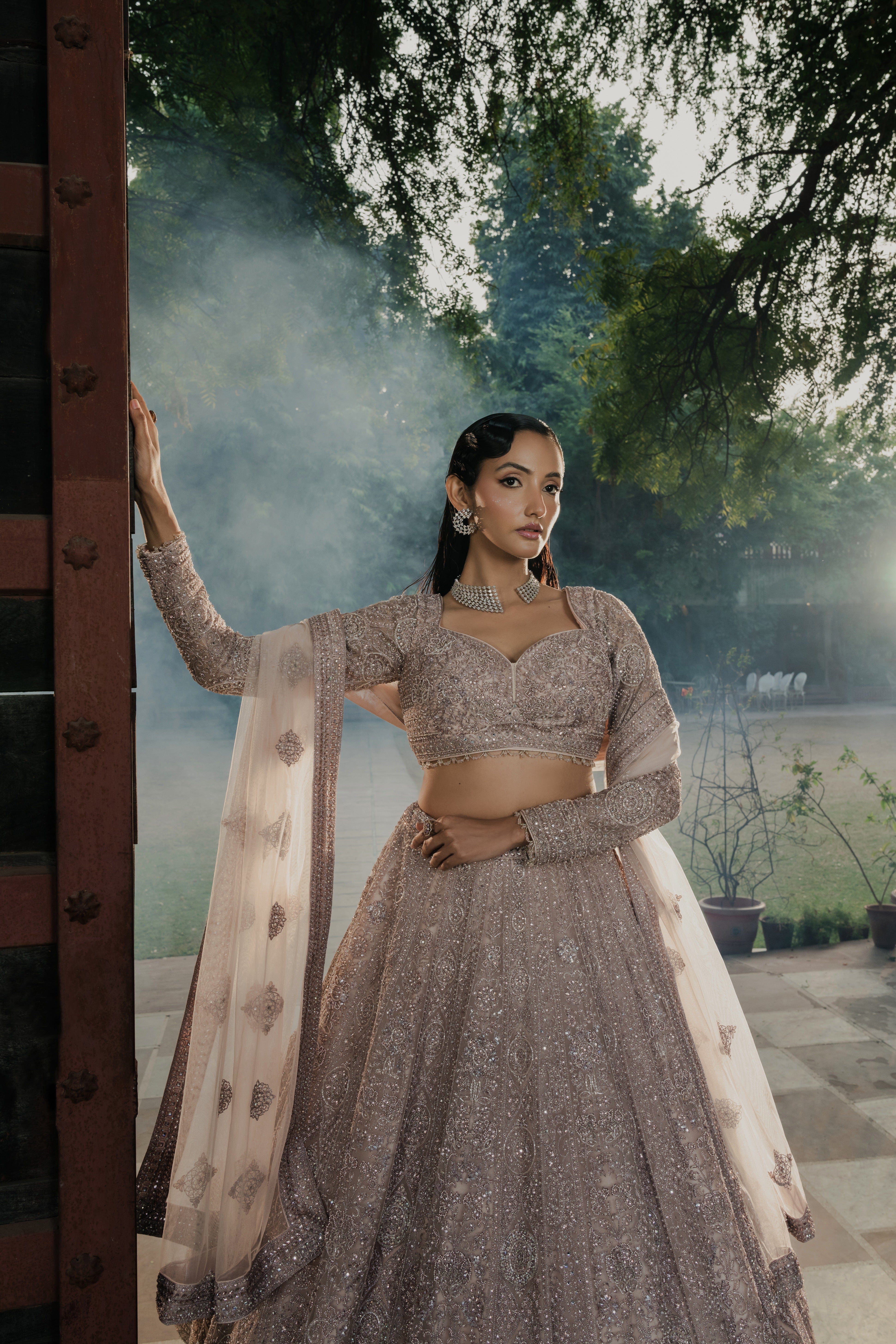Lavender Net Lehenga with Intricate Sequin & Thread Embroidery Mokshaa