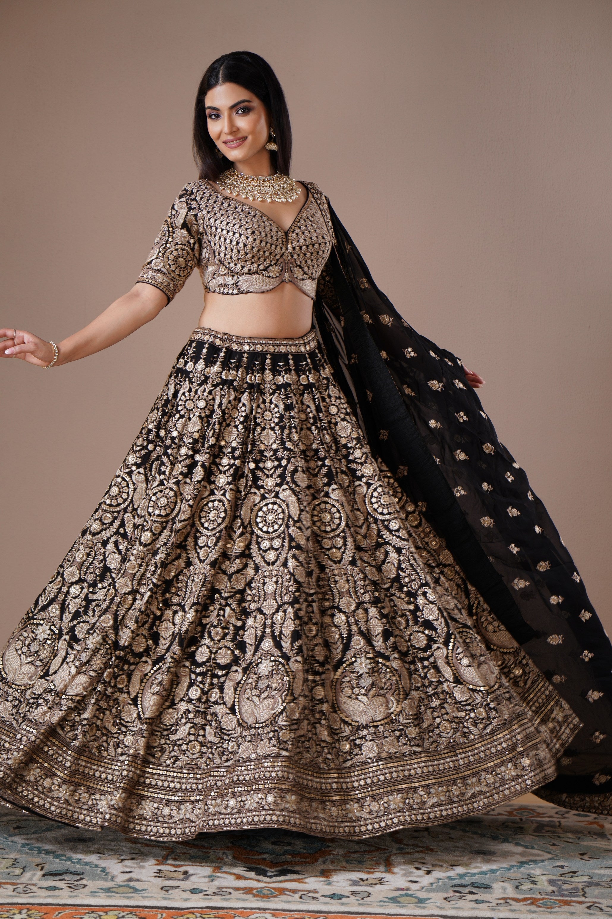 Black Georgette Bridal Lehenga with Gold Zardosi Embroidery Mokshaa