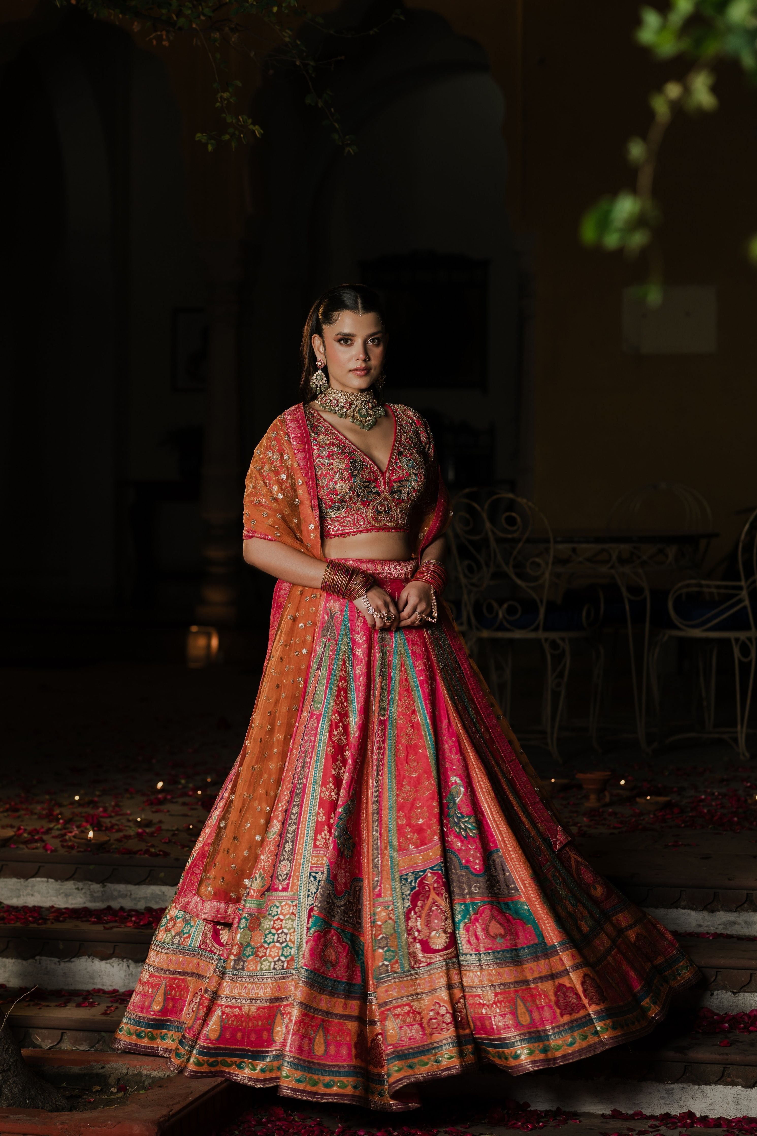 Pink Hand-Embroidered Lehenga Set Mokshaa