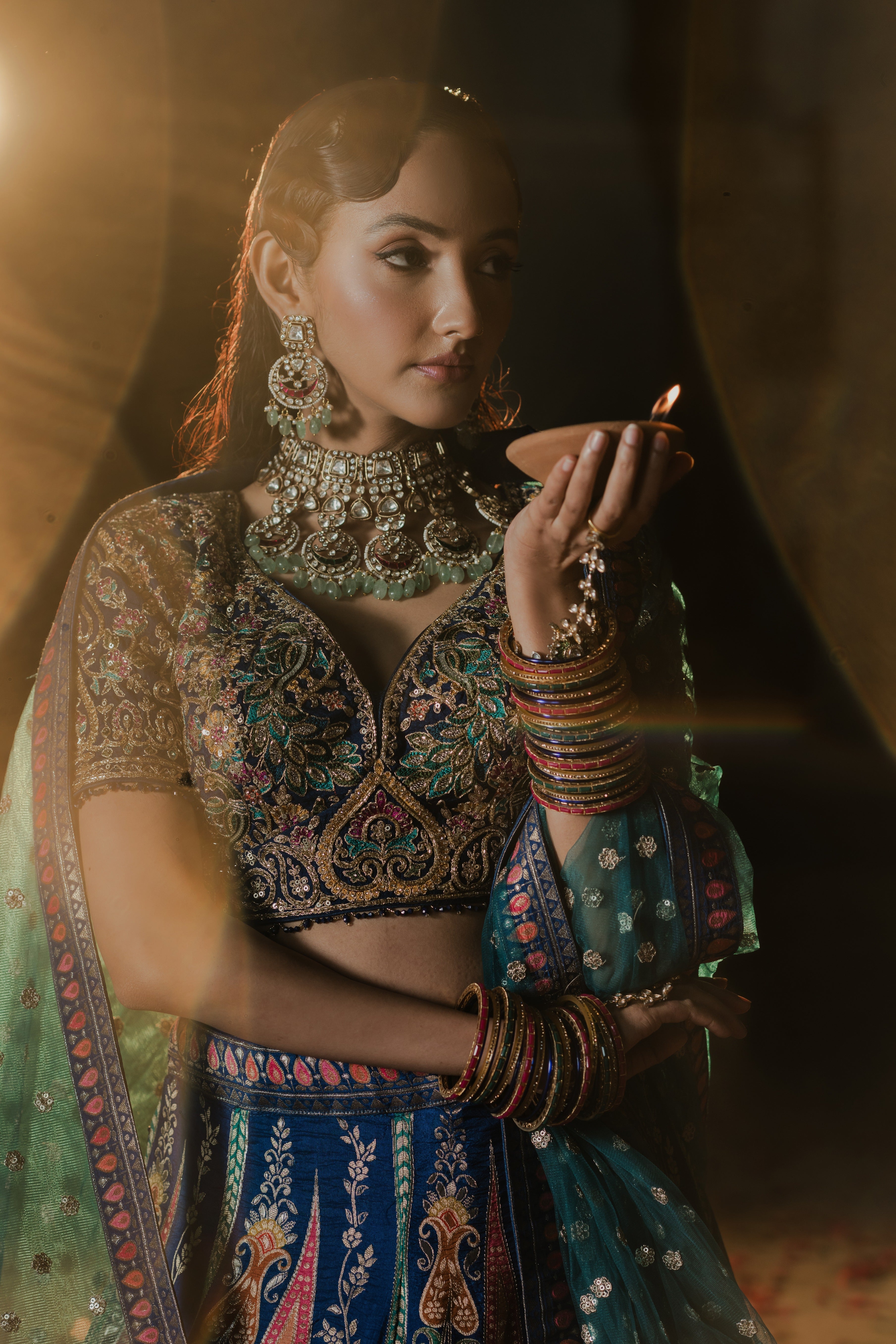 Blue Hand-Embroidered Lehenga Set Mokshaa