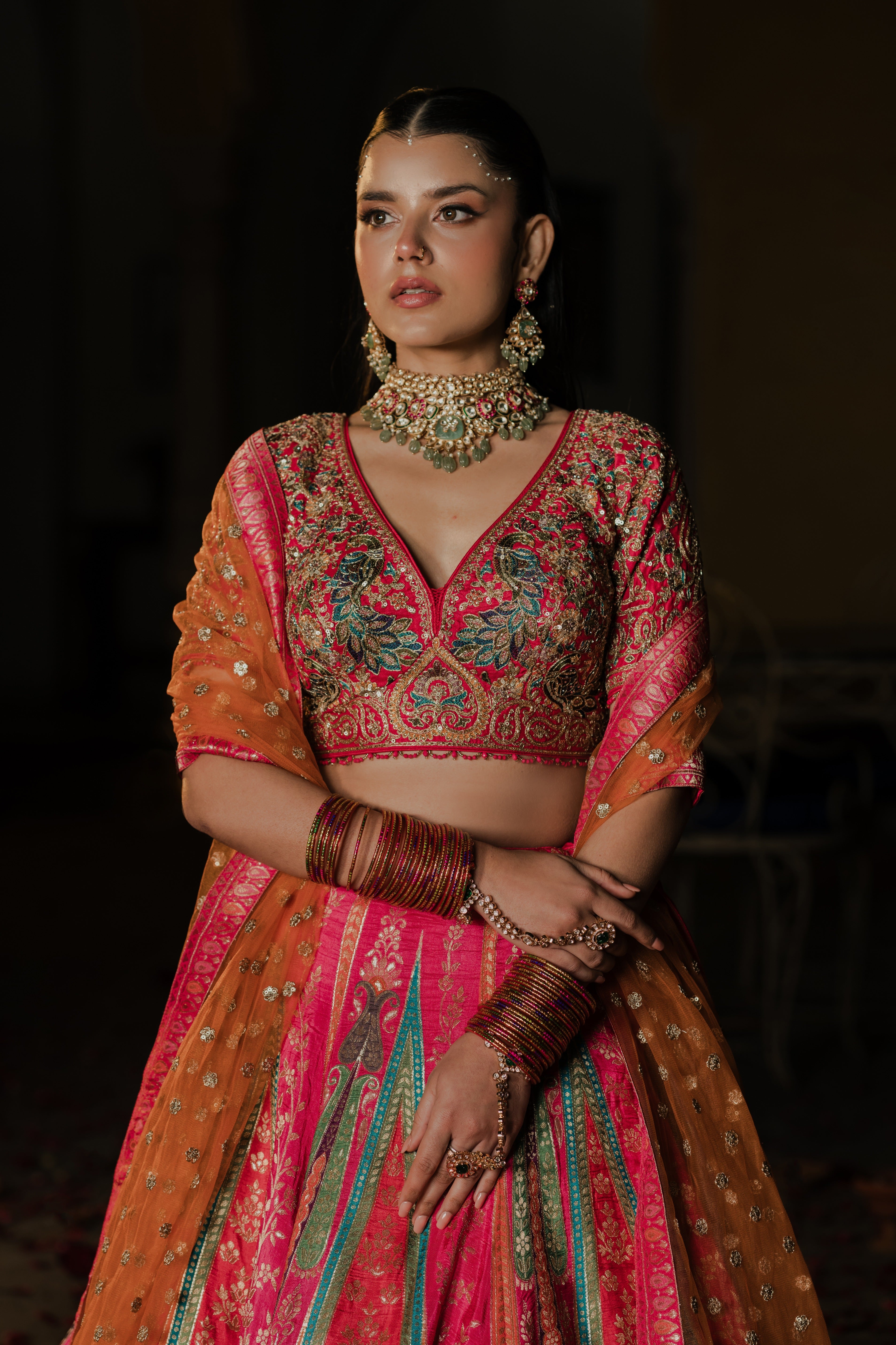 Pink Hand-Embroidered Lehenga Set Mokshaa