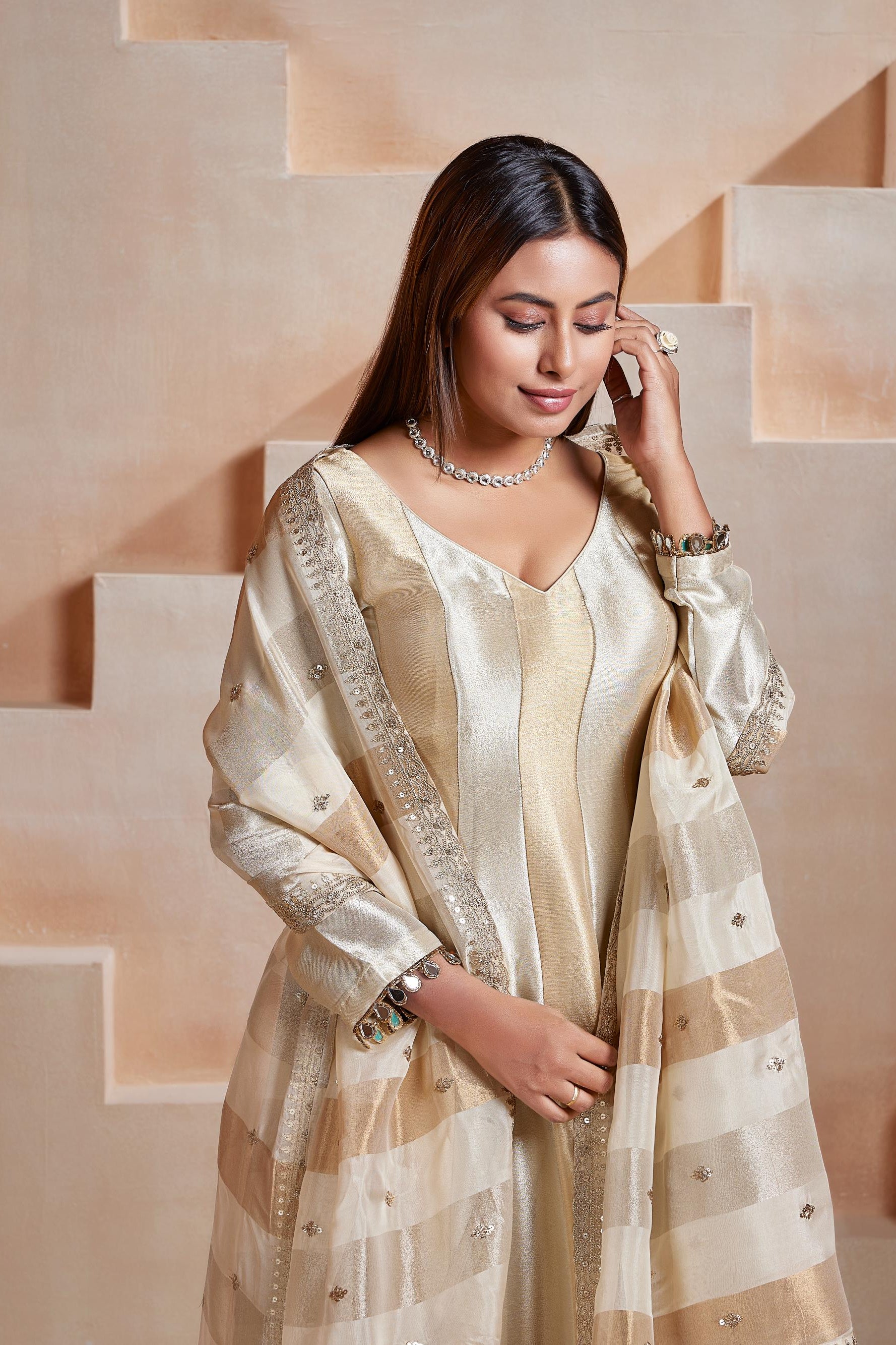 Champagne Gold Anarkali Palazzo Set