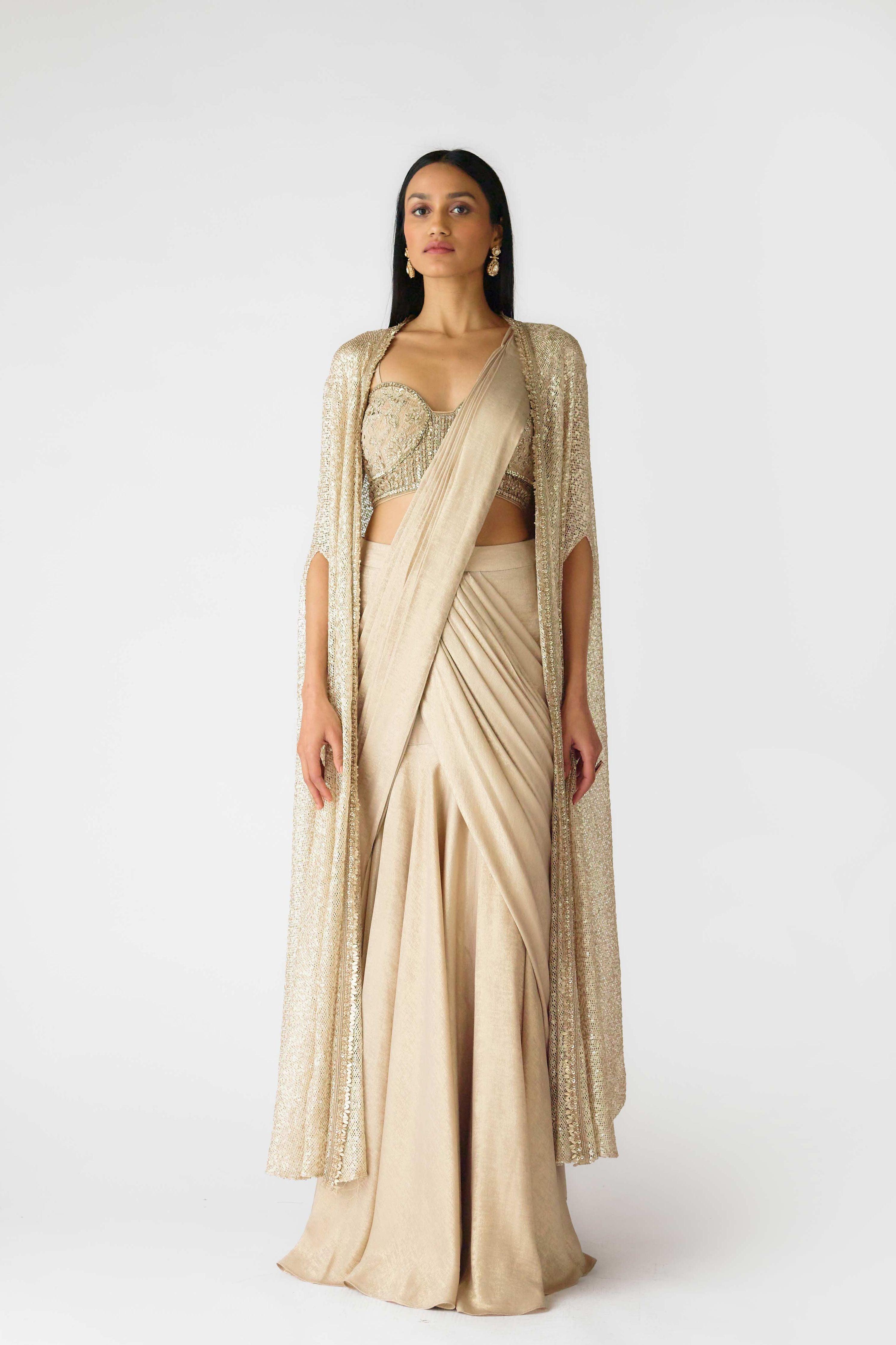 The Caped Shimmers of Dawn Saree Mokshaa