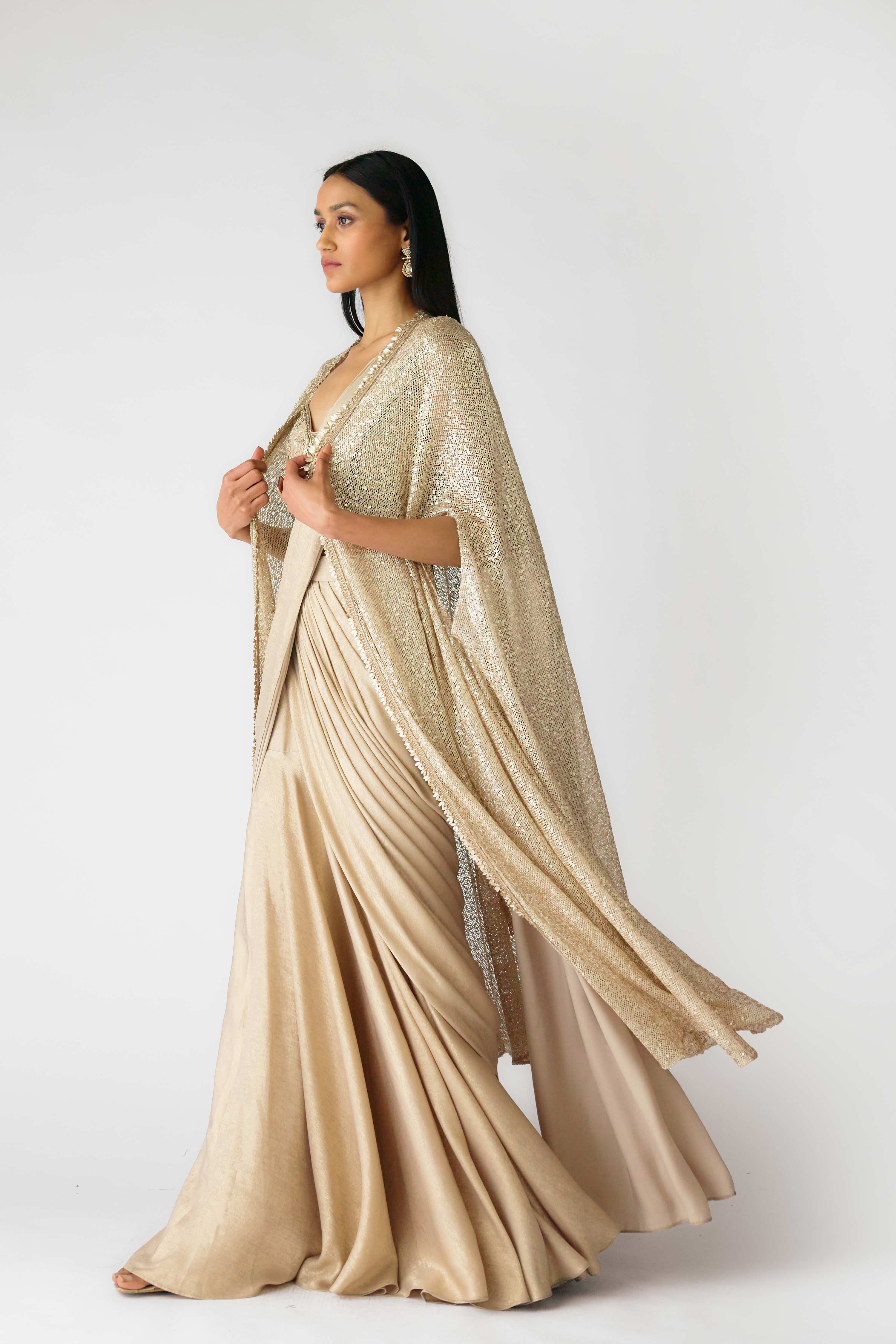 The Caped Shimmers of Dawn Saree Mokshaa