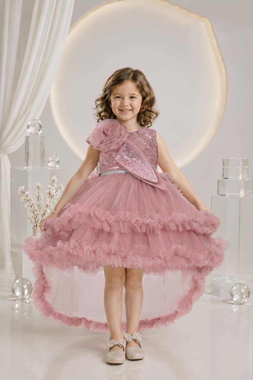 Dusty Pink Designer Party Wear Frock for Girls