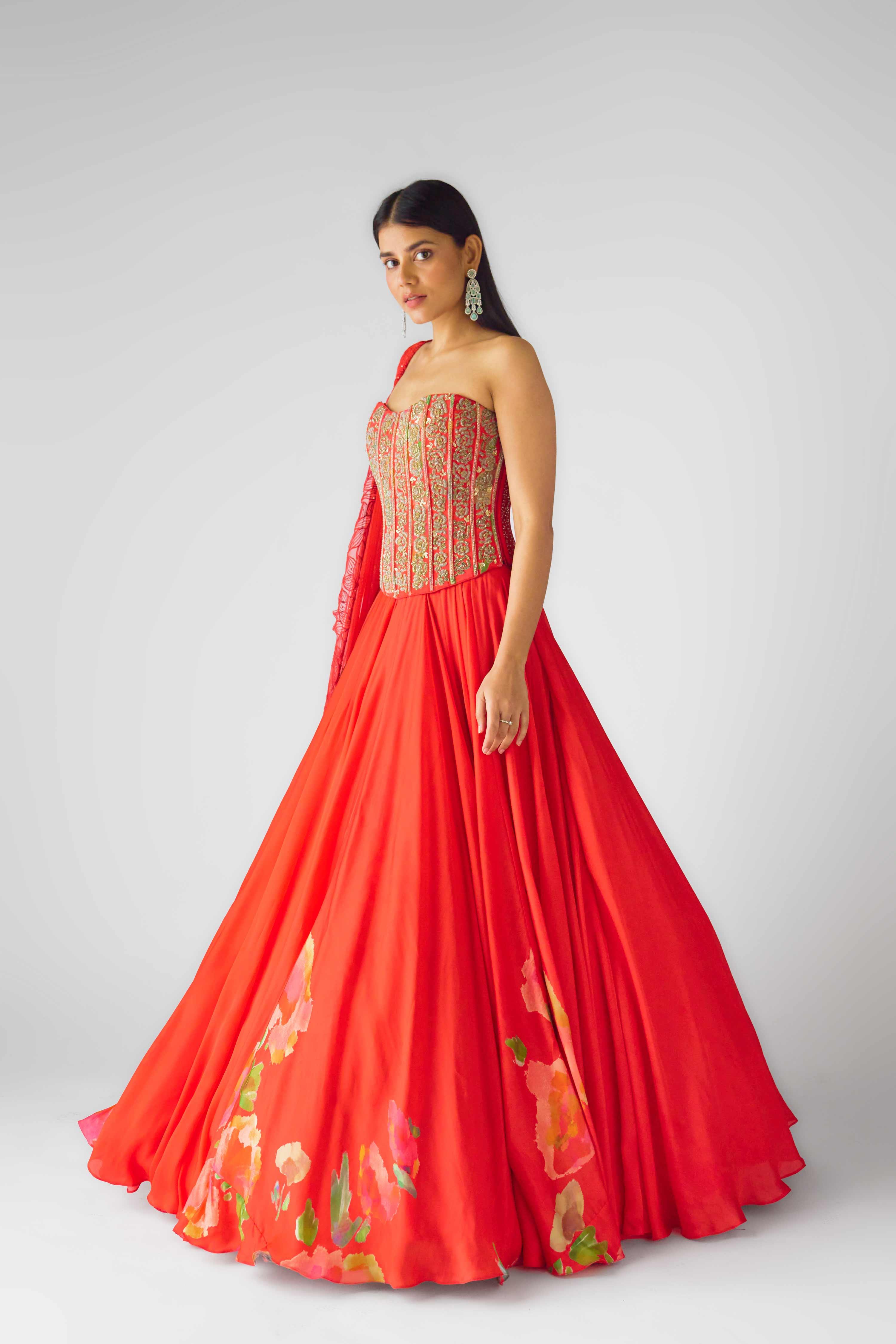 The Amber Flame Corset Lehenga set Mokshaa