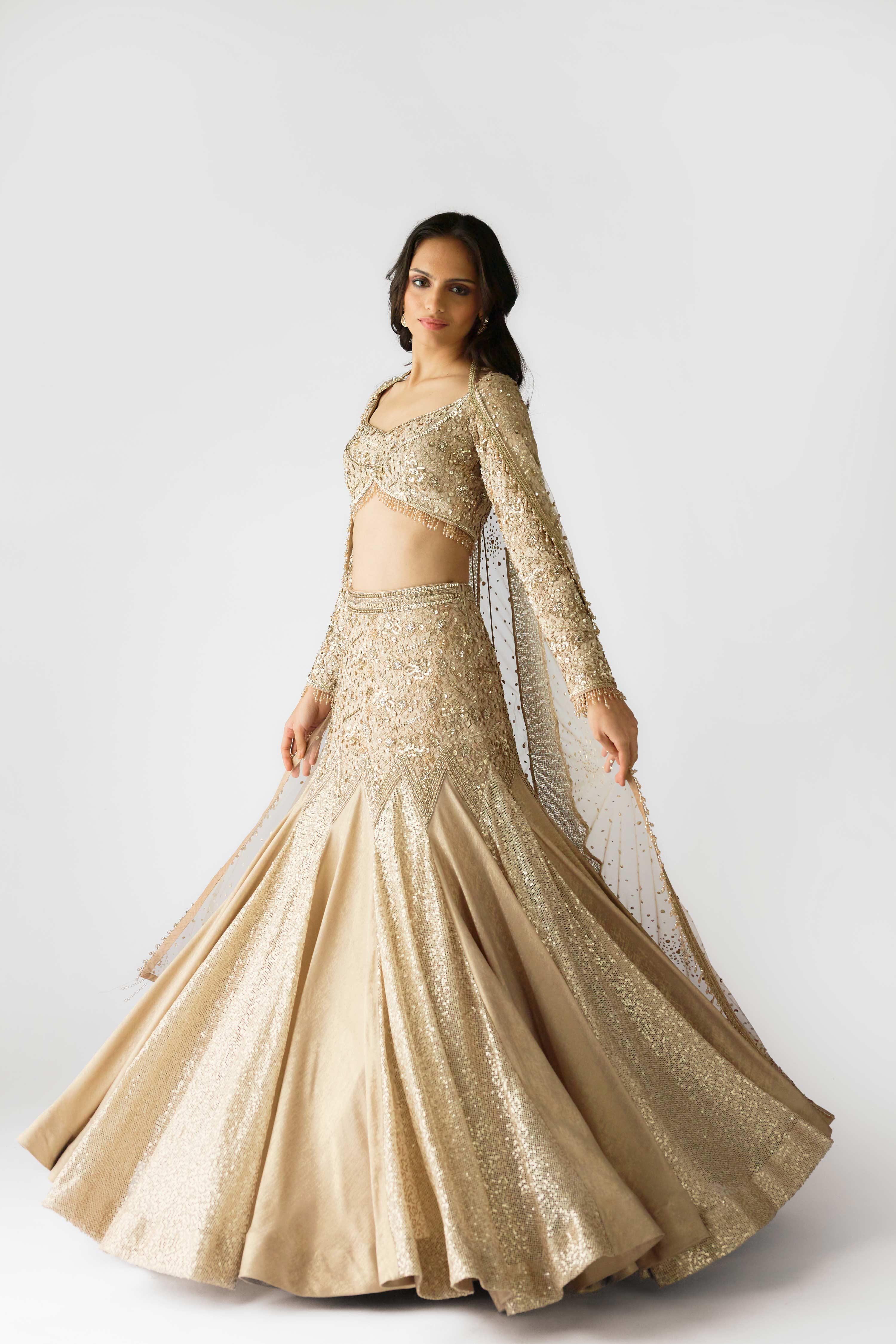 The Champagne Dawn Lehenga Mokshaa