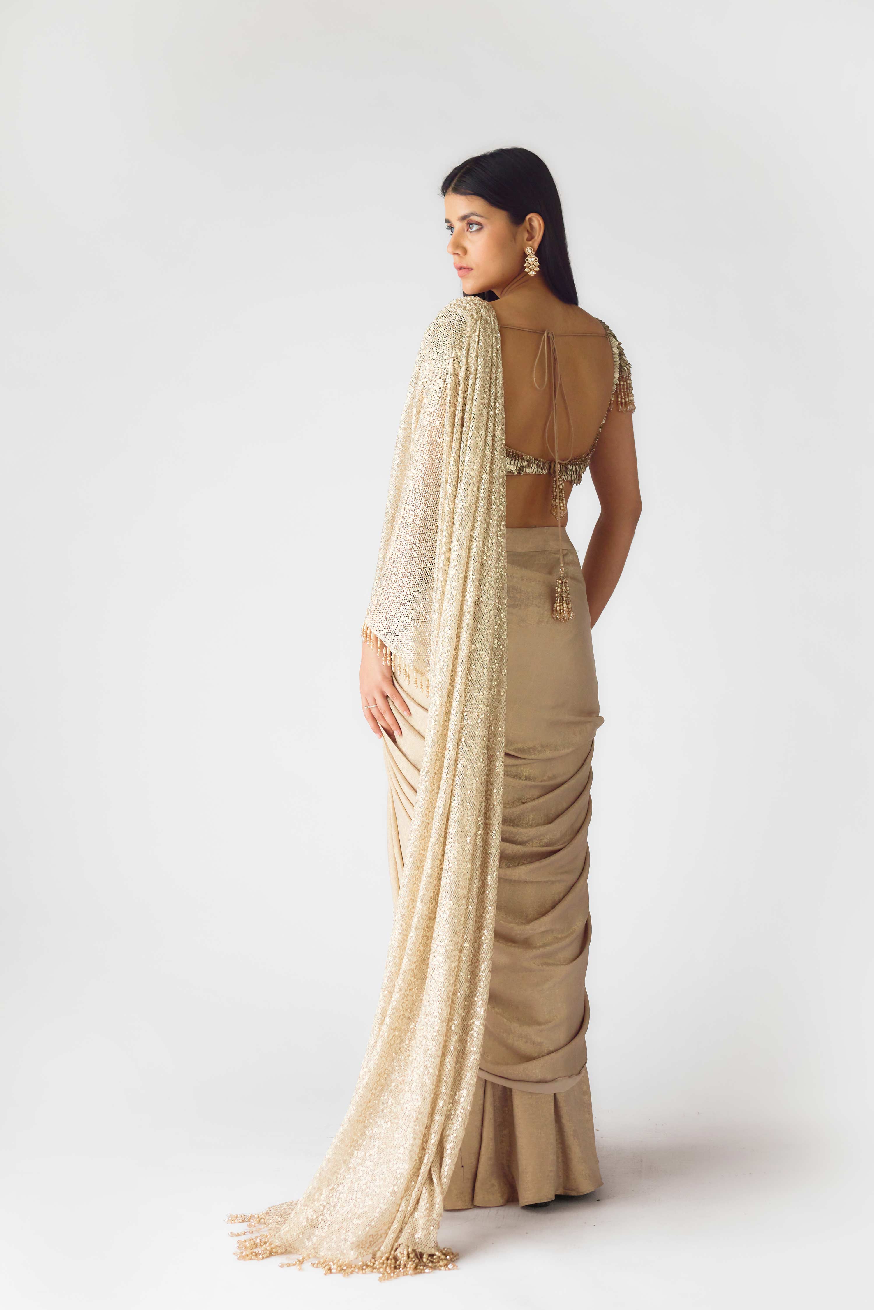 The Celestial Glow Draped Saree Mokshaa