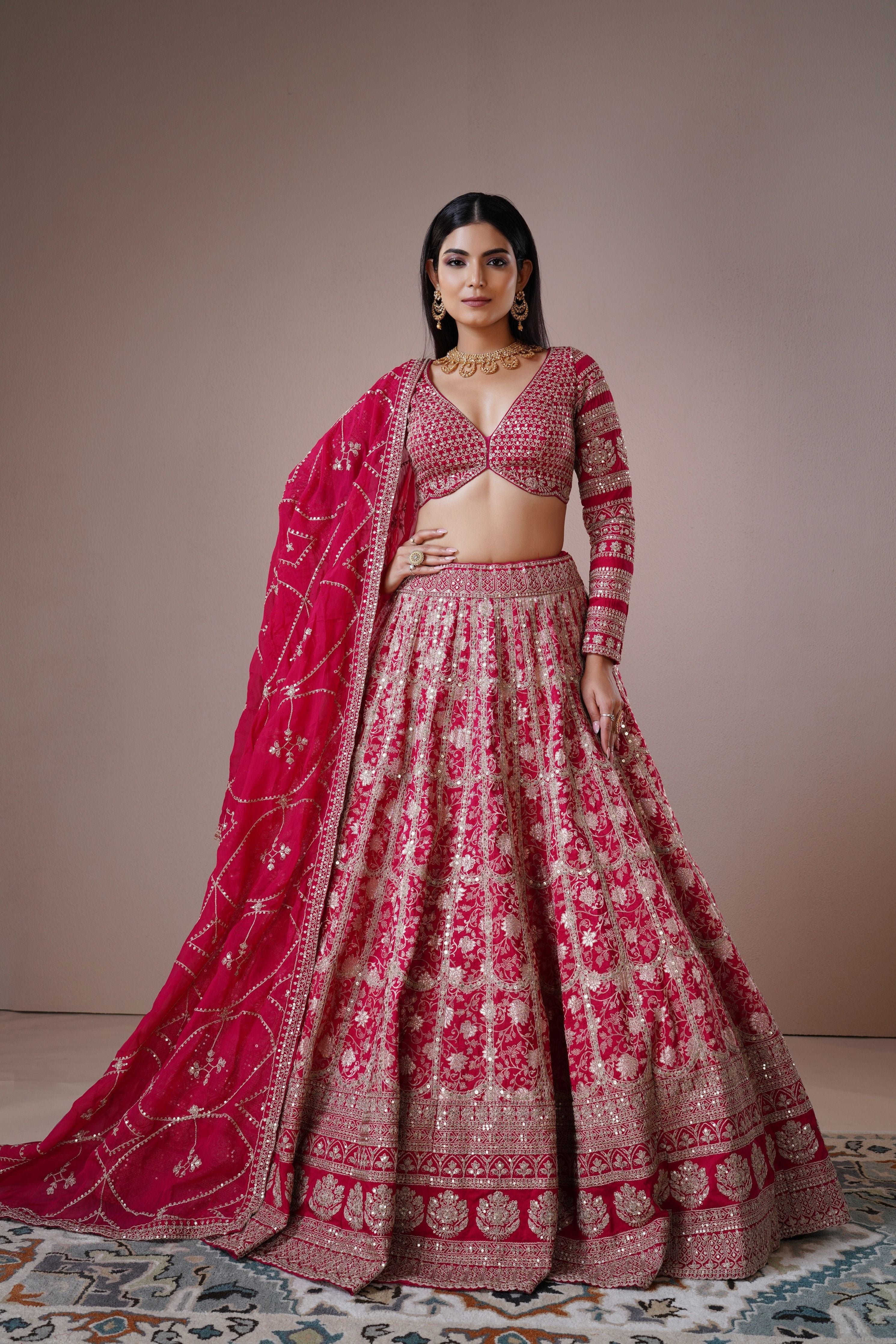 Pink Silk Lehenga with Zari and Sequin Embroidery Mokshaa