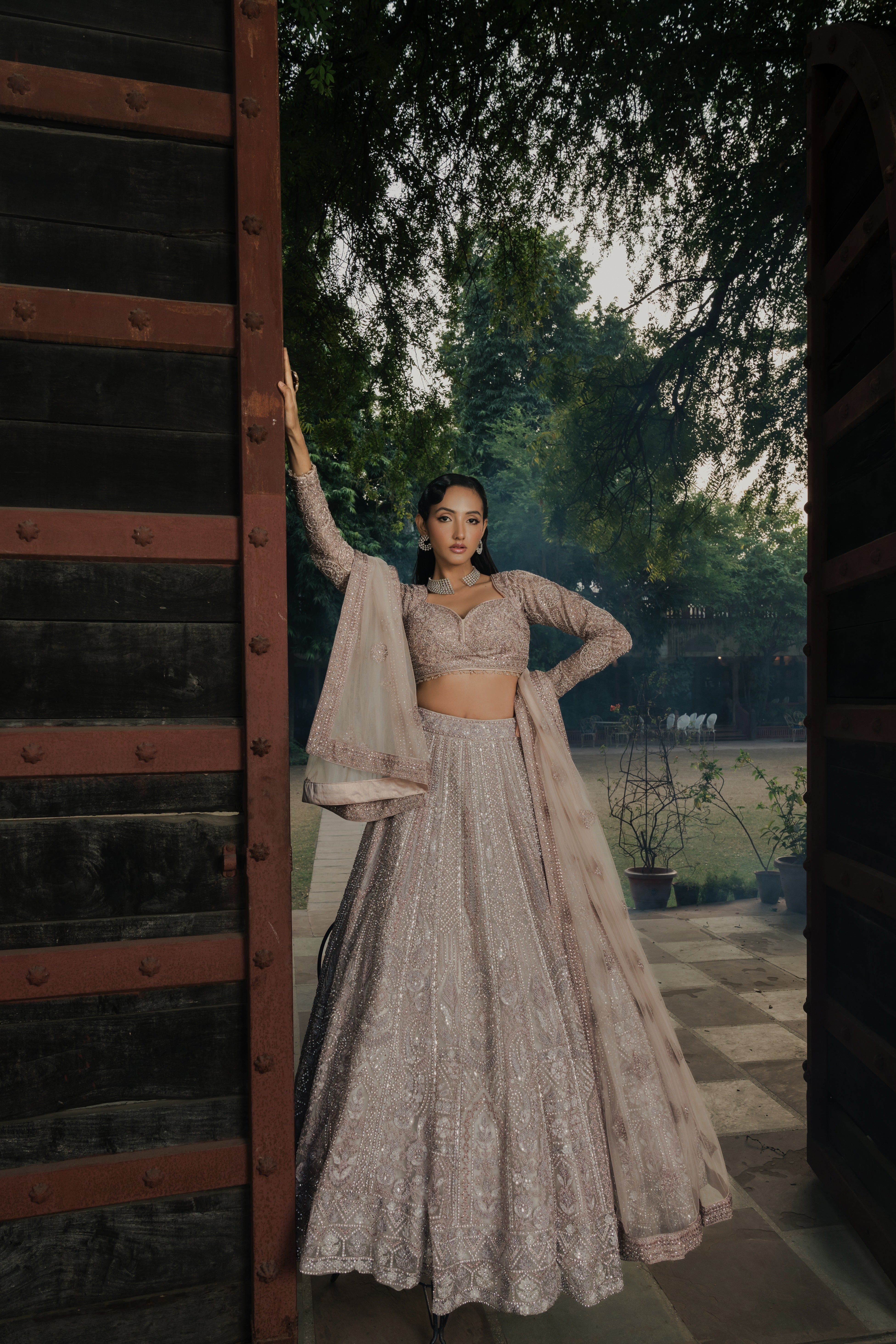 Lavender Net Lehenga with Intricate Sequin & Thread Embroidery Mokshaa