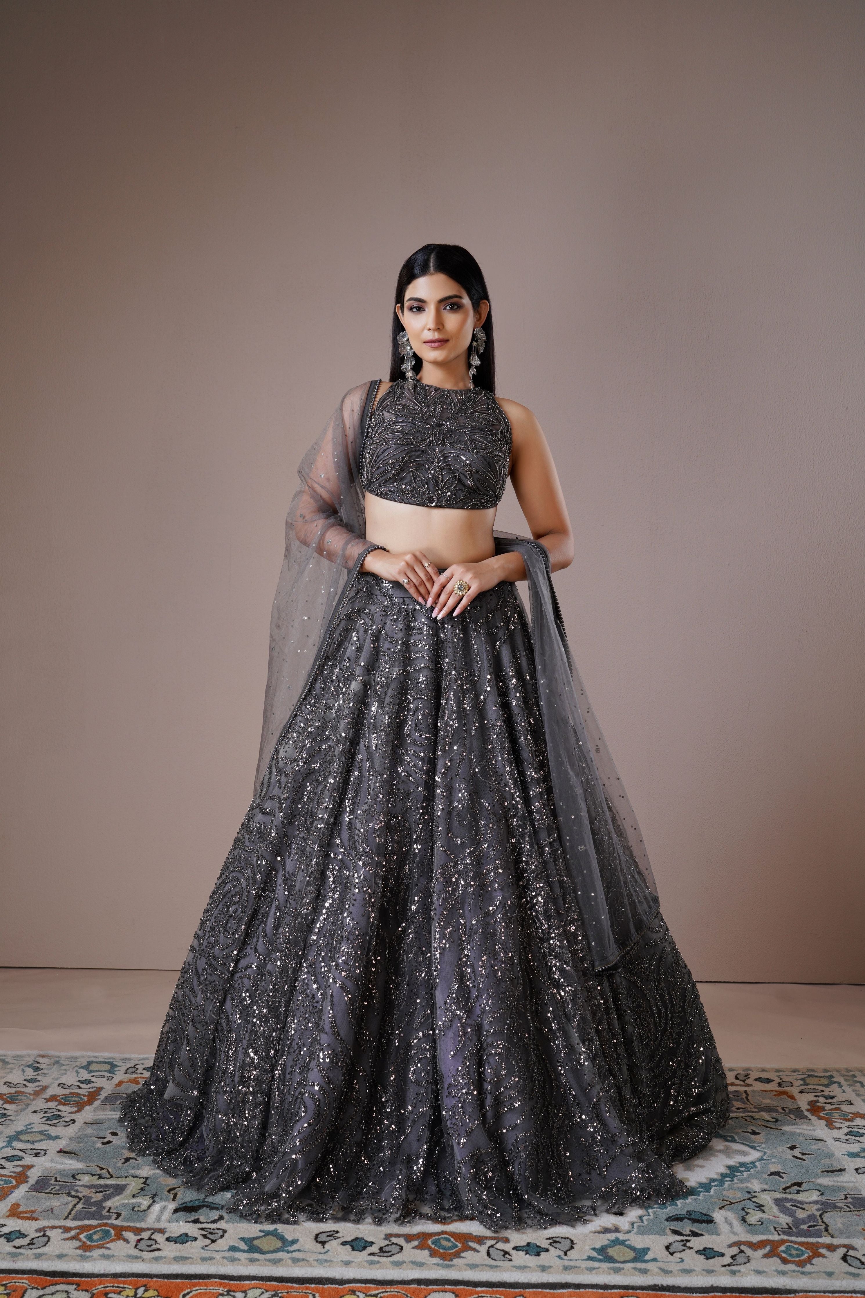 Rust Orange Organza Lehenga with Intricate Zardosi Embroidery Mokshaa