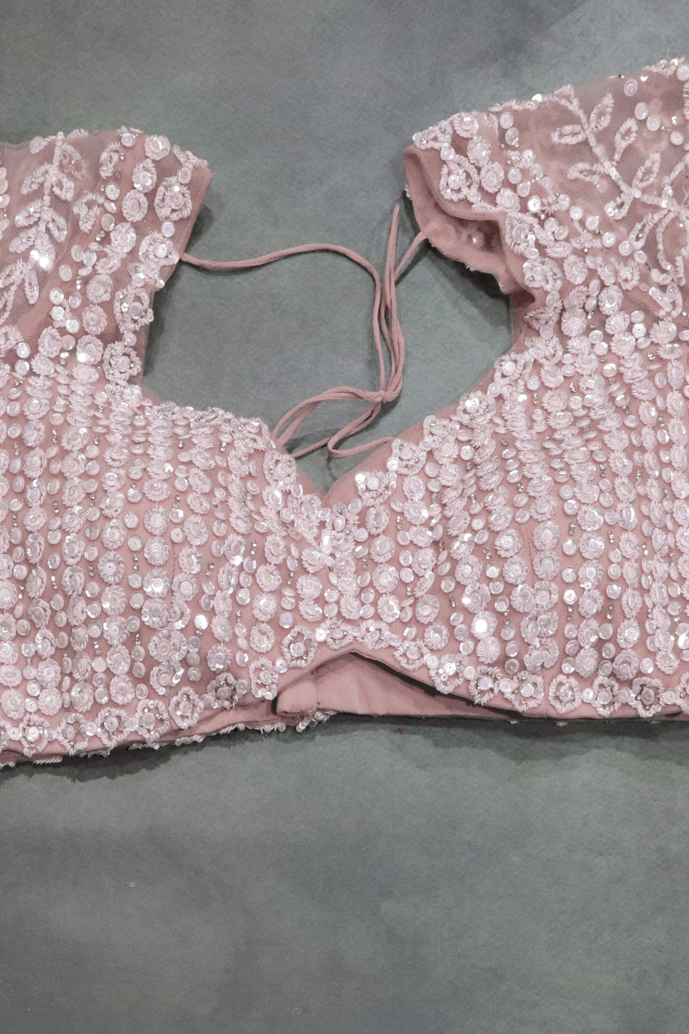 Soft Pink Net Saree with Sequin & Stone Embroidery.