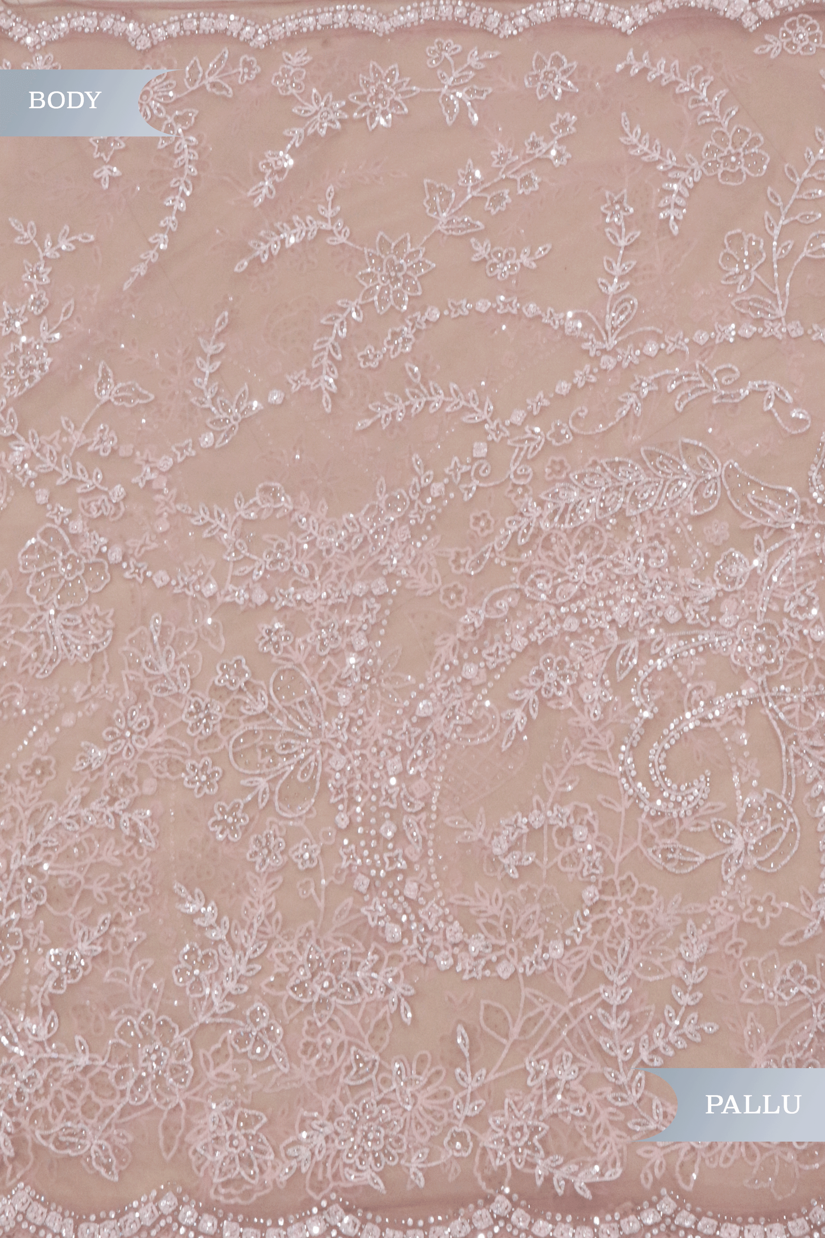 Soft Pink Net Saree with Sequin & Stone Embroidery.