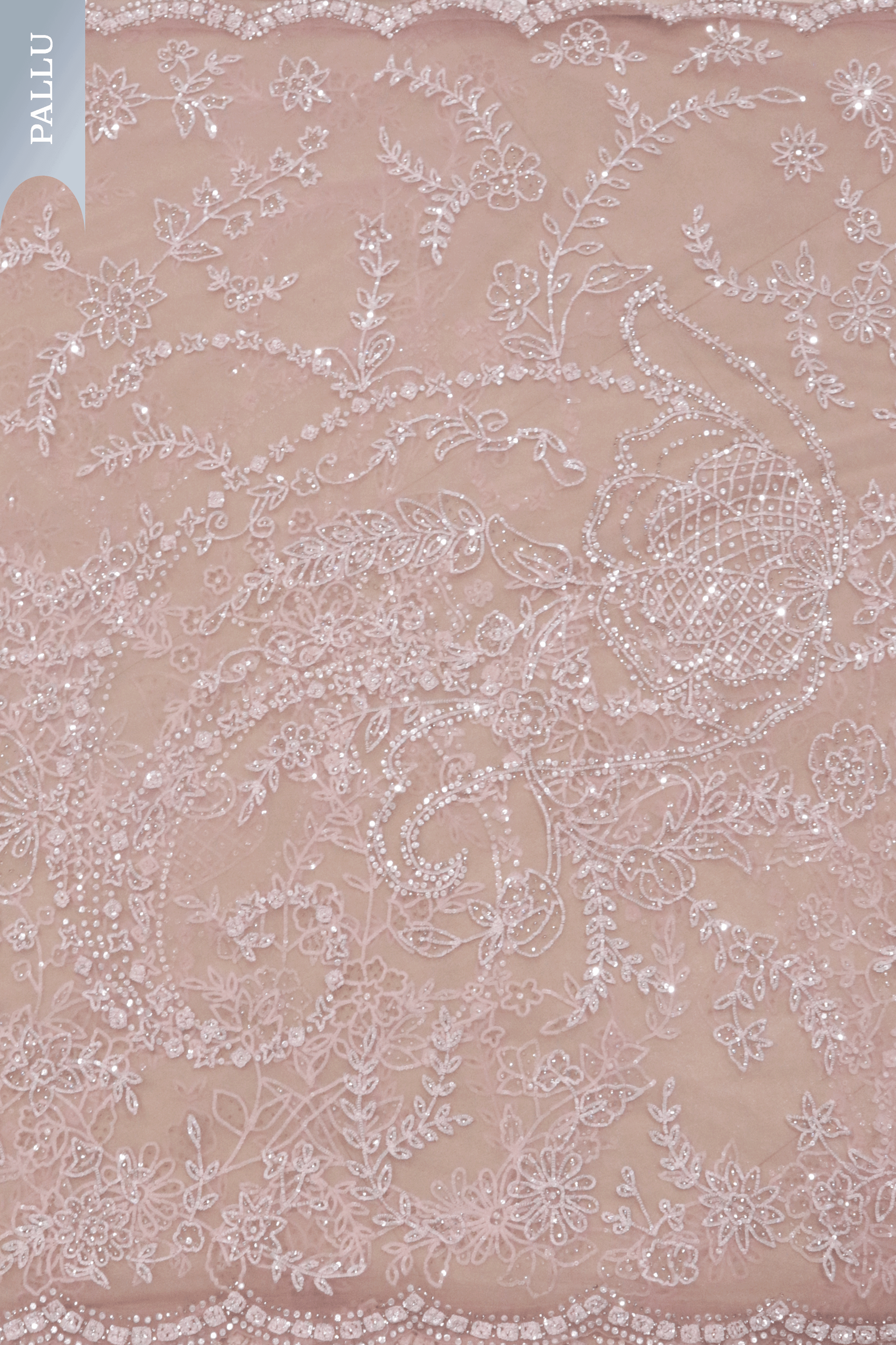 Soft Pink Net Saree with Sequin & Stone Embroidery.
