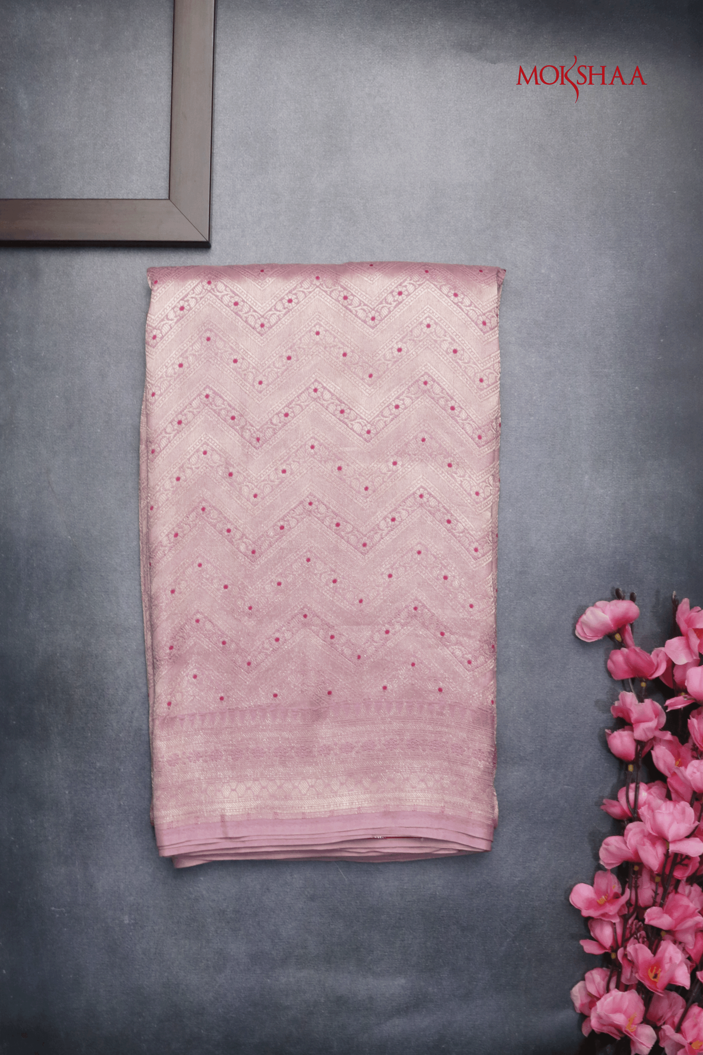 Blush Pink Banarasi Crepe Silk Saree Mokshaa